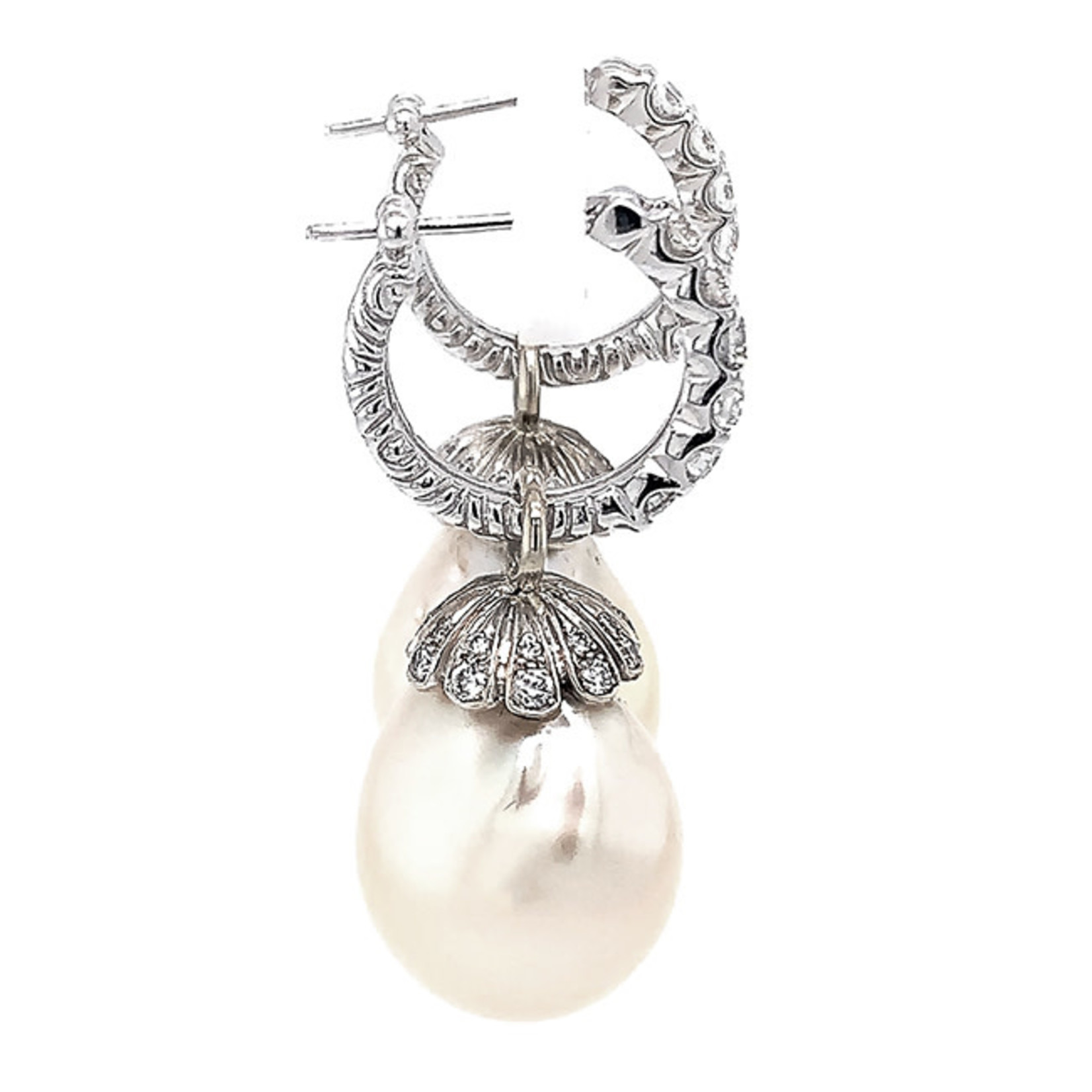 Jewelry By Danuta - Gold Drawer Pearl & White Diamond.55ct Gold Earrings and Baroque Pearls 15 mm