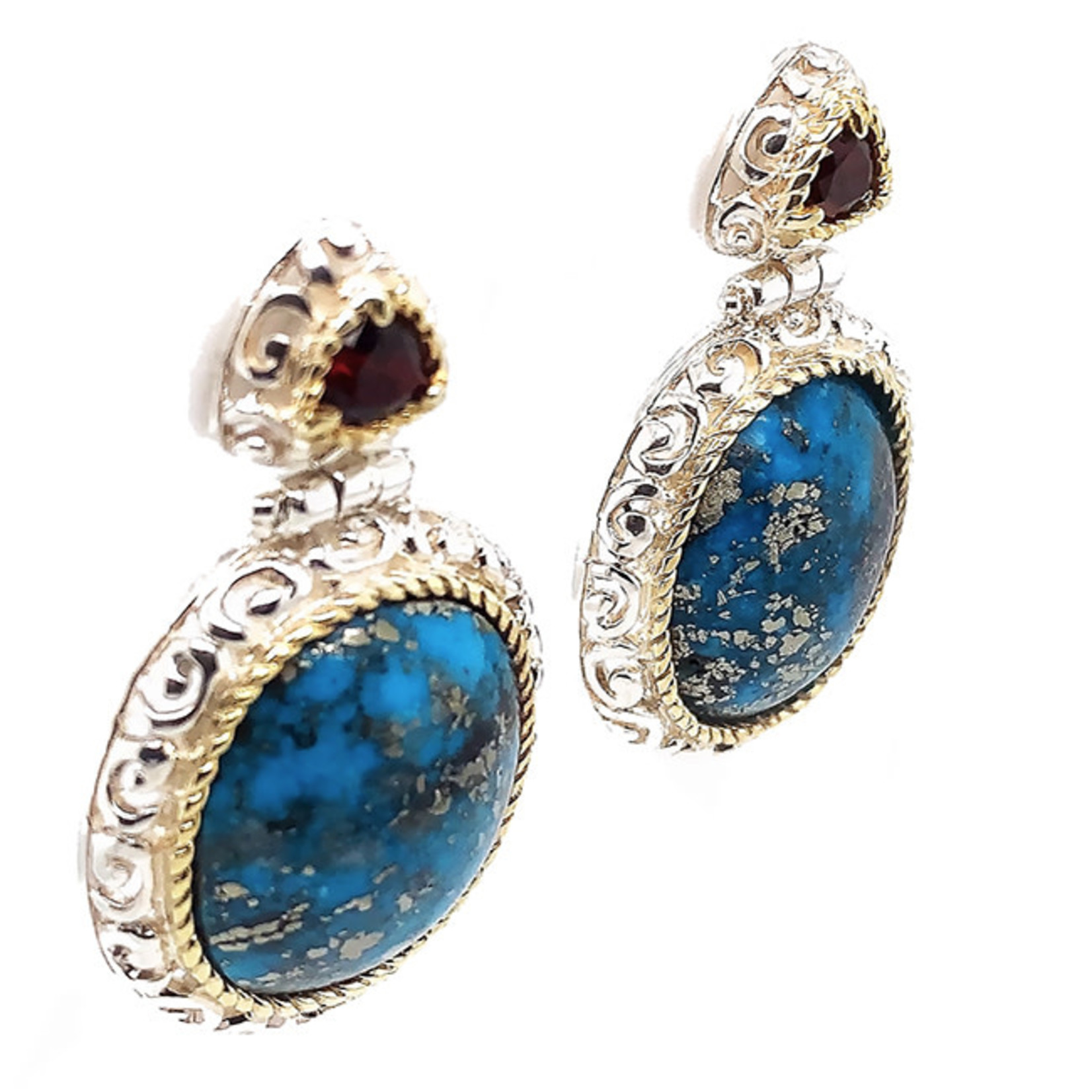 Jewelry By Danuta - Silver Drawer Turquoise & Garnet Silver and 18 Kt Gold Pladed Earrings
