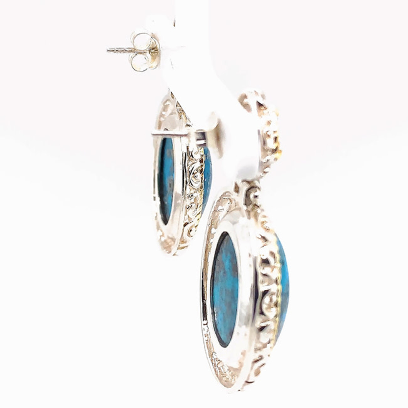 Jewelry By Danuta - Silver Drawer Turquoise & Garnet Silver and 18 Kt Gold Pladed Earrings