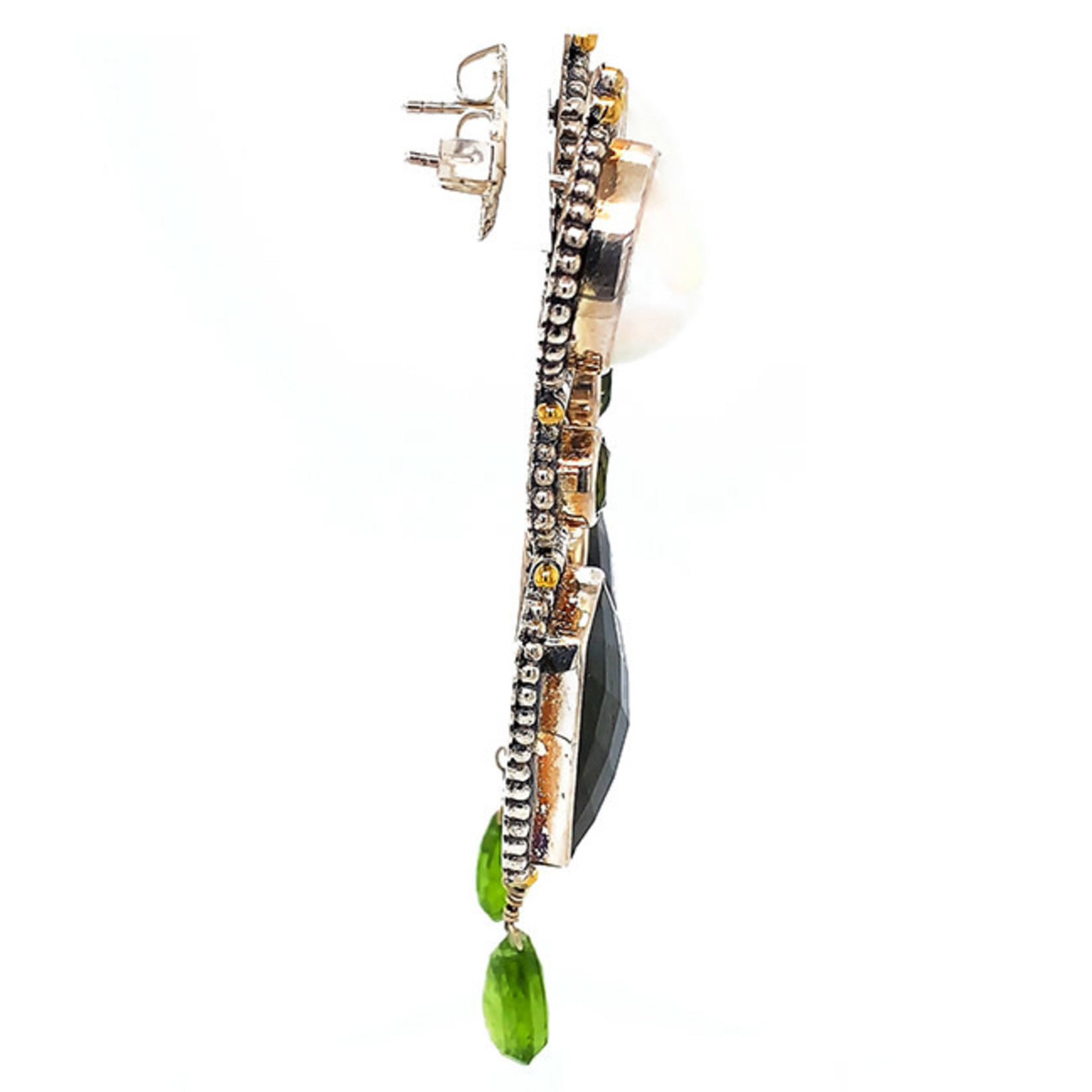 Jewelry By Danuta - Silver Drawer Pearl & Onyx & Emerald Silver Earrings Sold