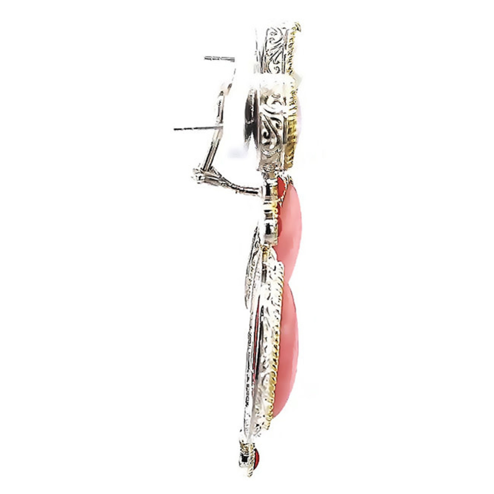 Jewelry By Danuta - Silver Drawer Pink Coral & Pearl  Silver Earrings