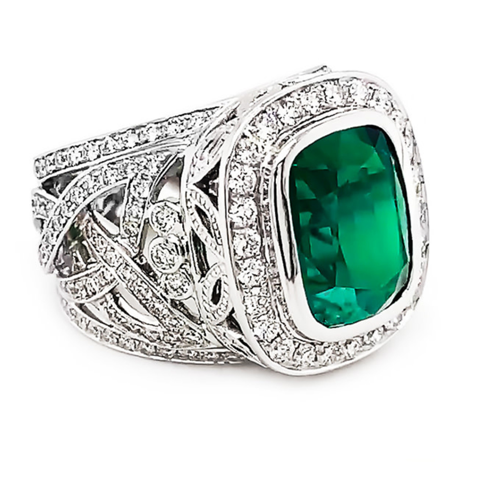 Jewelry By Danuta - Platinum Drawer Emerald & Diamond Platinum Ring, SOLD call for estimate