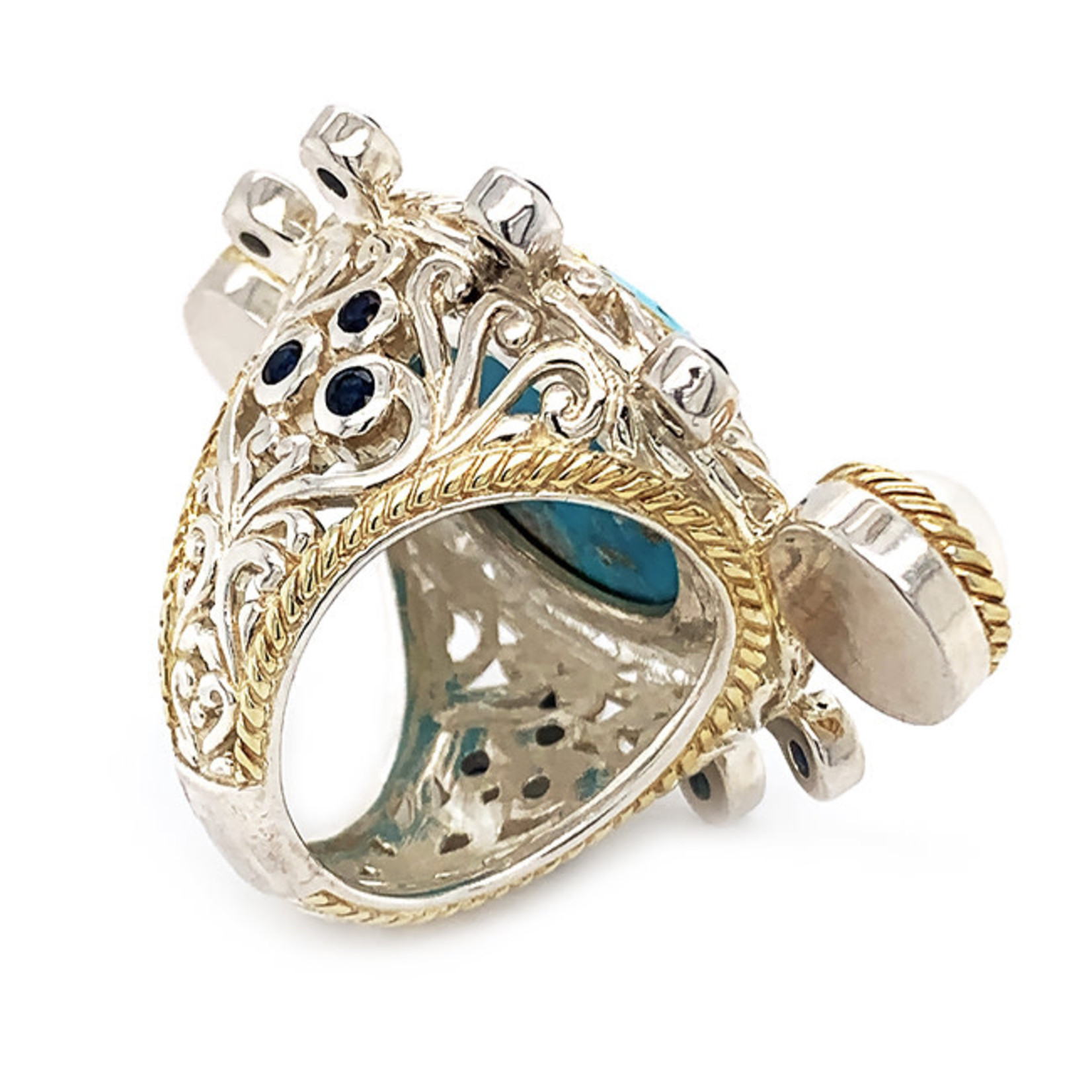 Jewelry By Danuta - Silver Drawer Turquoise & Pearl & Sapphire Silver Ring