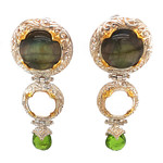 Jewelry By Danuta - Silver Drawer Onyx & Pearl & Peridot Silver Earrings 2,5” long