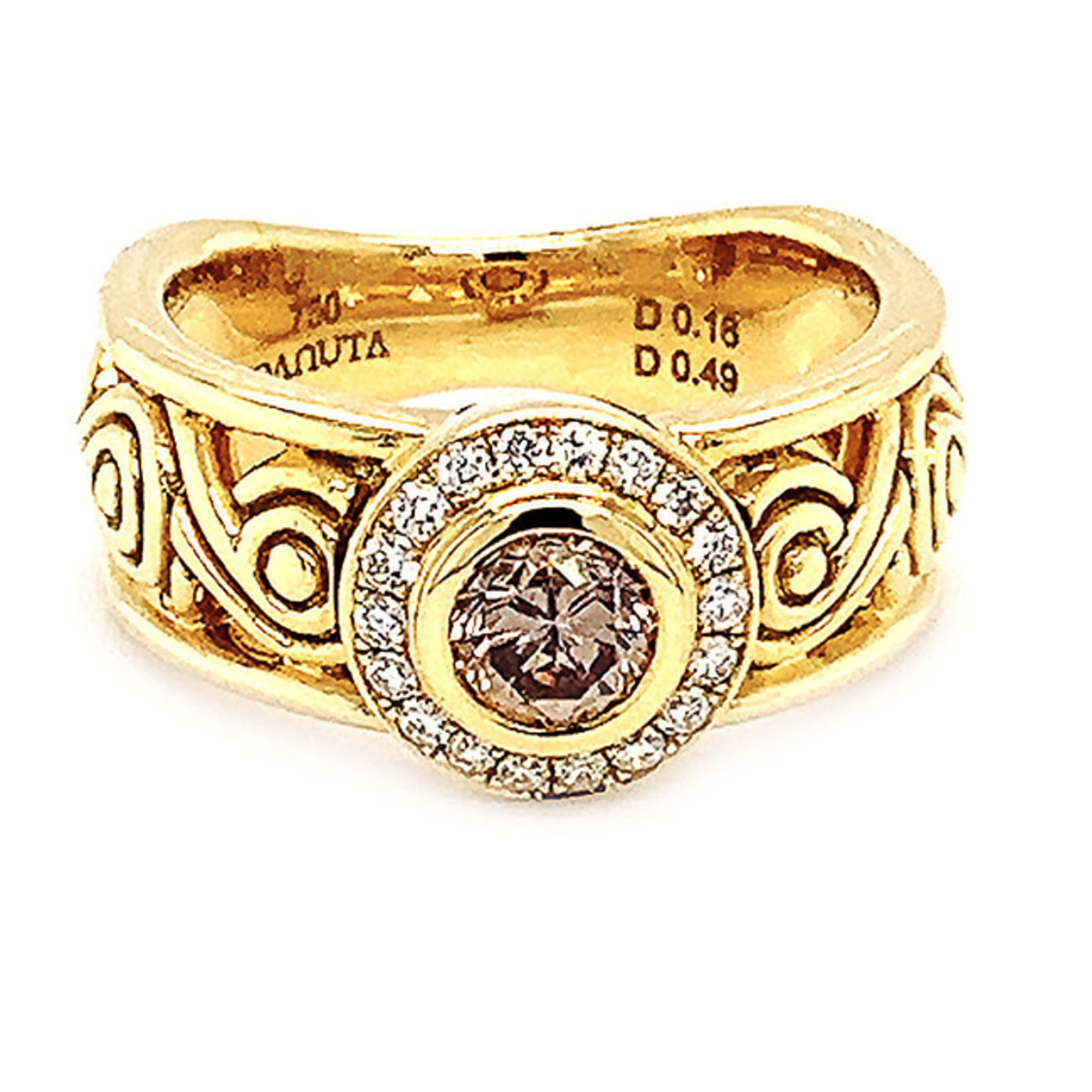 Jewelry By Danuta - Gold Drawer Cognac Diamond Gold Ring,.49 ct C Dia, .16ct Dia