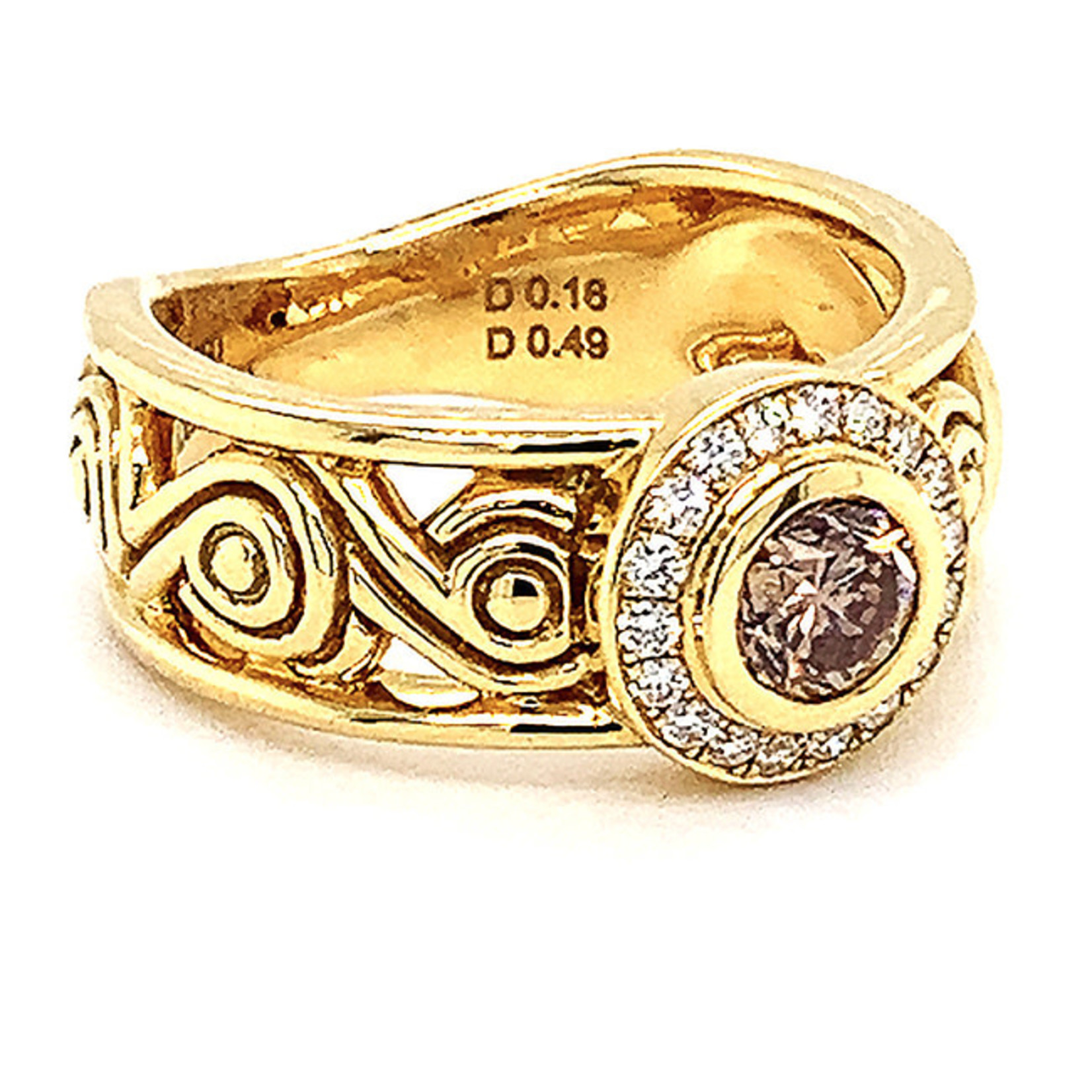 Jewelry By Danuta - Gold Drawer Cognac Diamond Gold Ring,.49 ct C Dia, .16ct Dia