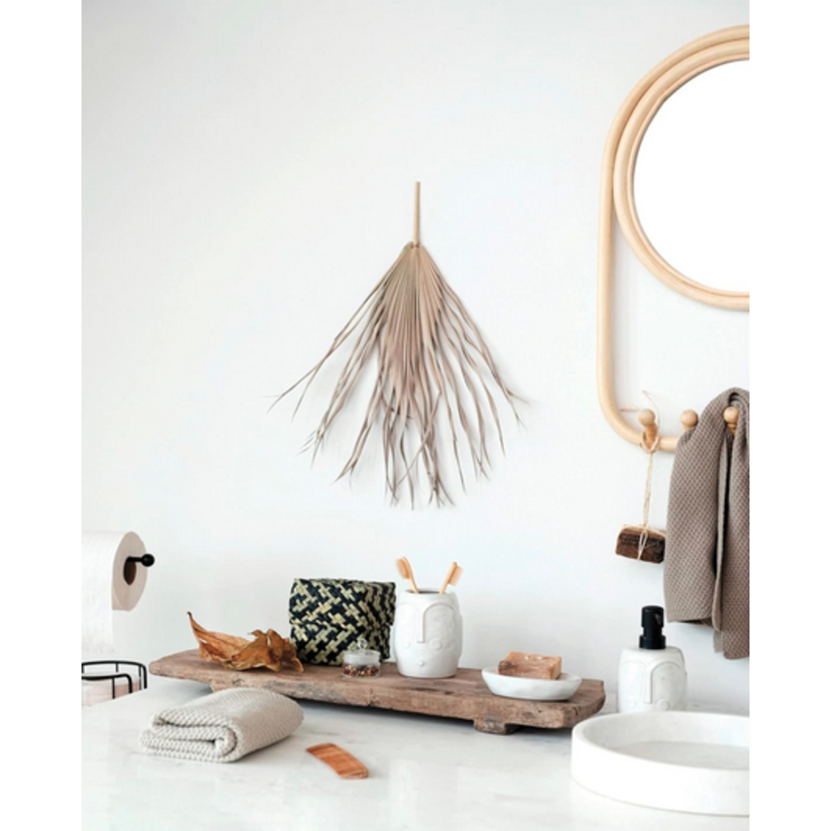 Rattan Wall Mirror with 5 Hooks