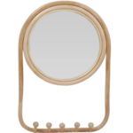 Rattan Wall Mirror with 5 Hooks