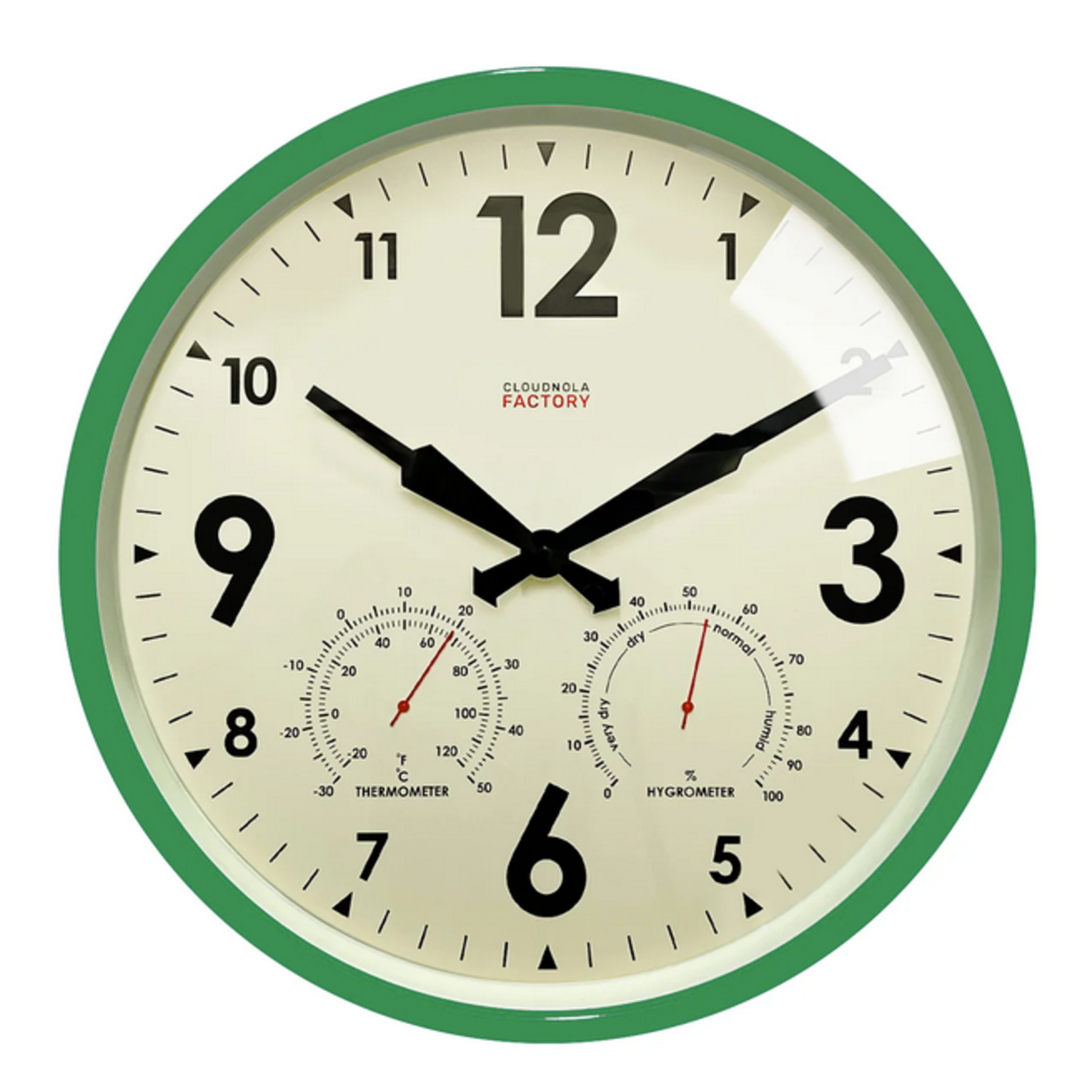 Cloudnola Factory Outdoor Green Wall Clock and Weather Station