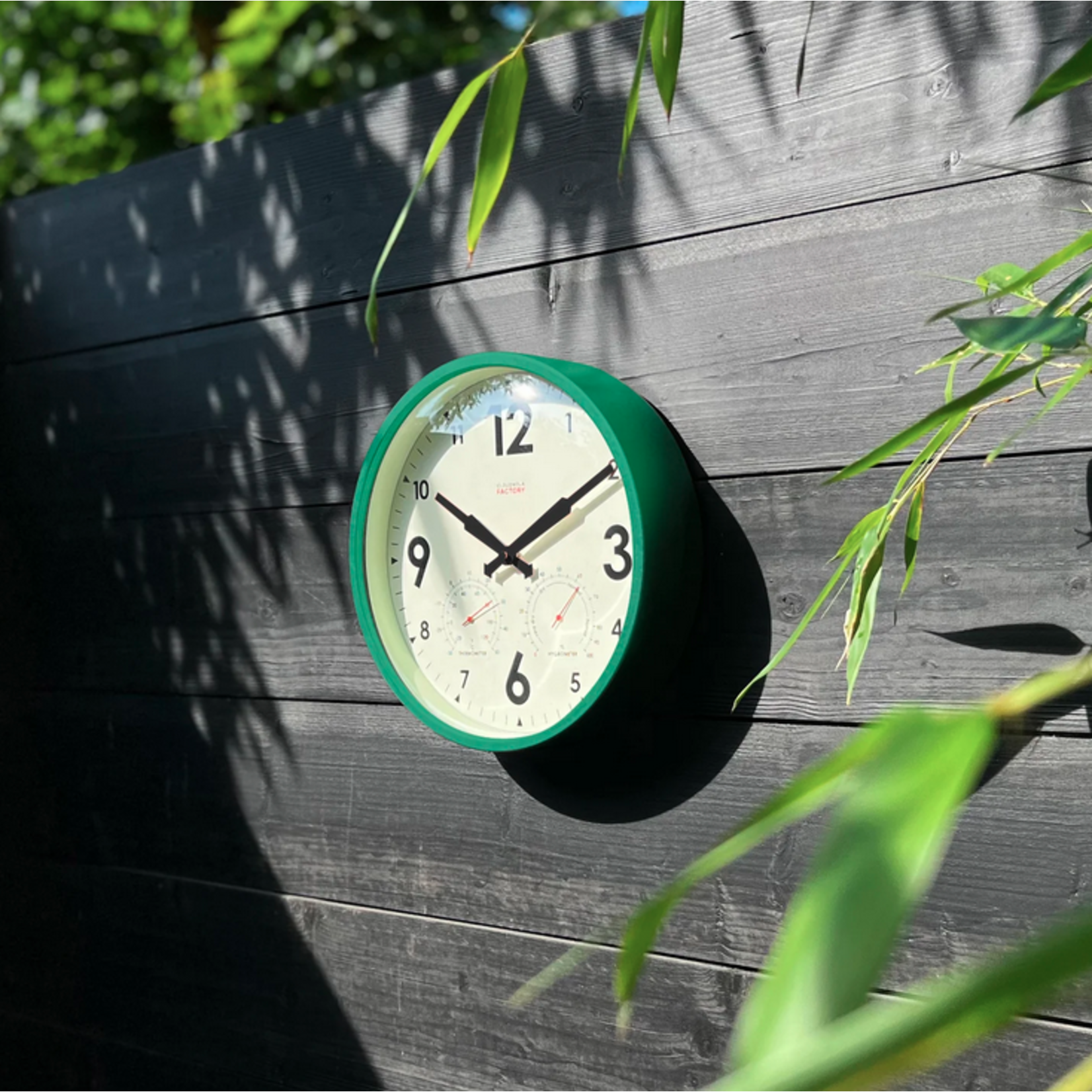 Cloudnola Factory Outdoor Green Wall Clock and Weather Station