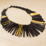 Natural Beauties Ebony Wood Gold Leaf Statement Necklace