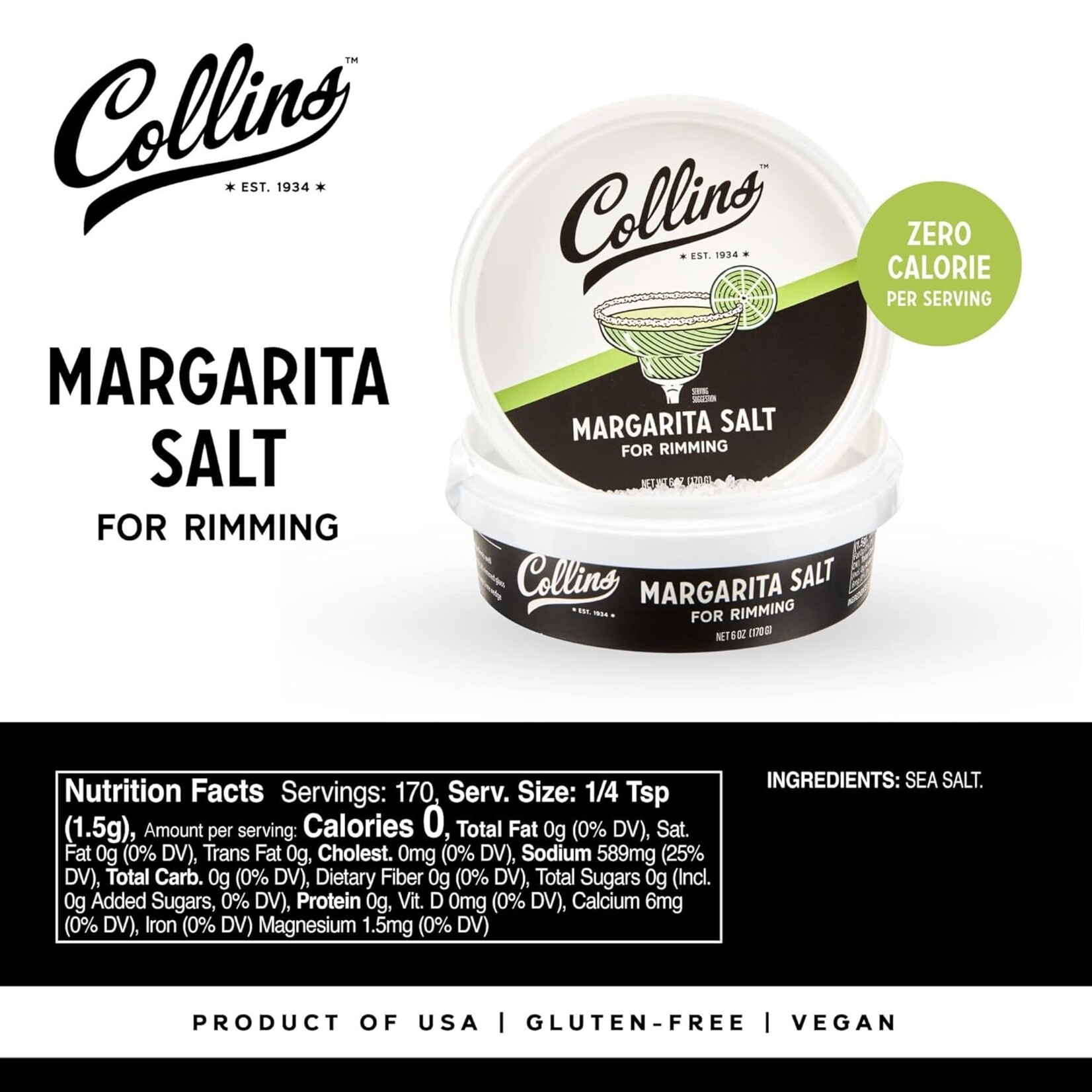 TRUE Brands 6 oz. White Margarita Salt by Collins