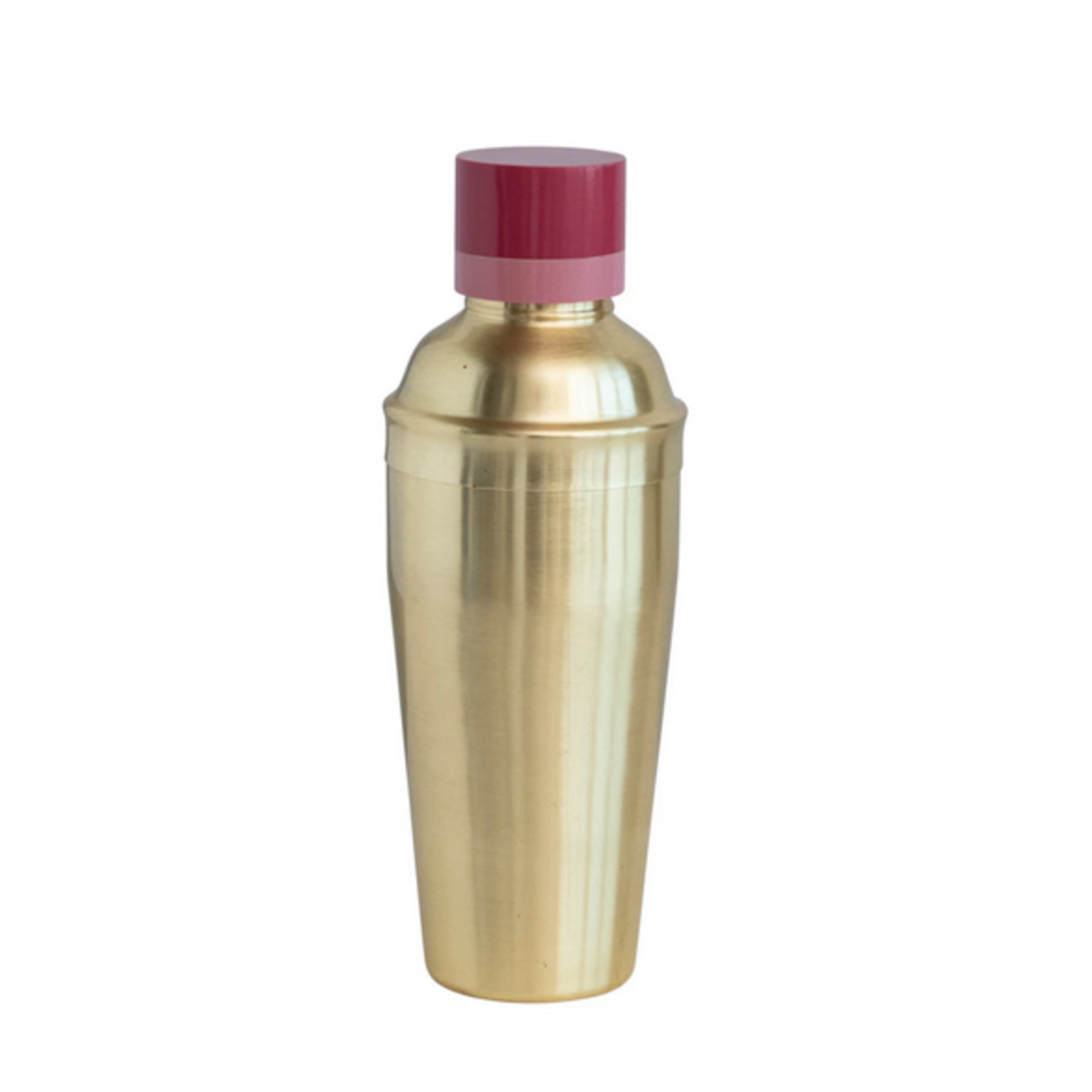 Creative Co-Op Stainless Steel Cocktail Shaker- Brass w/ Pink Resin Top