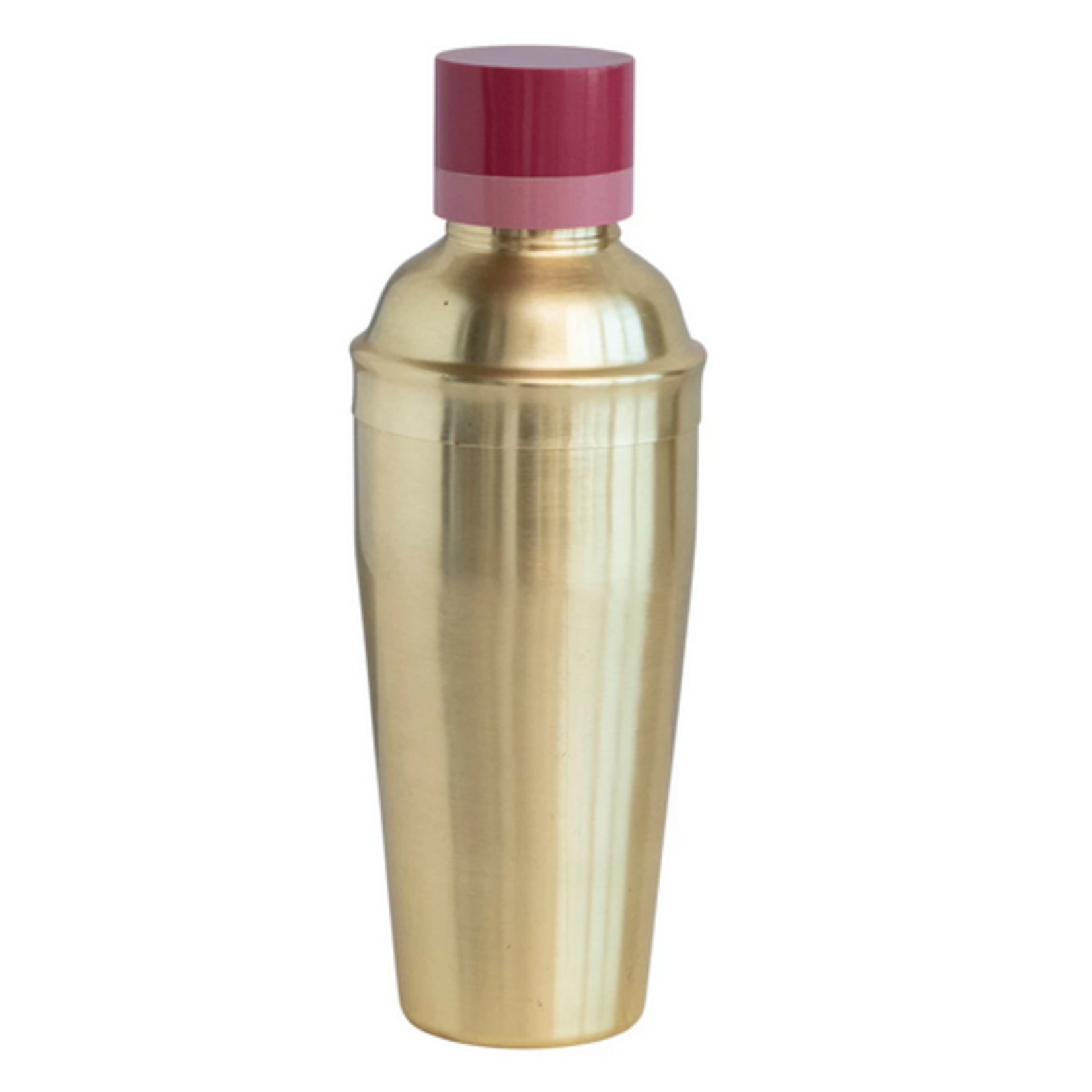 Creative Co-Op Stainless Steel Cocktail Shaker- Brass w/ Pink Resin Top
