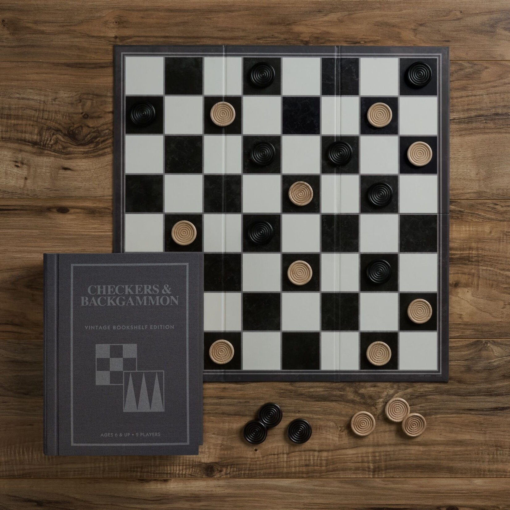 WS Game Company Vintage Bookshelf Checkers & Backgammon