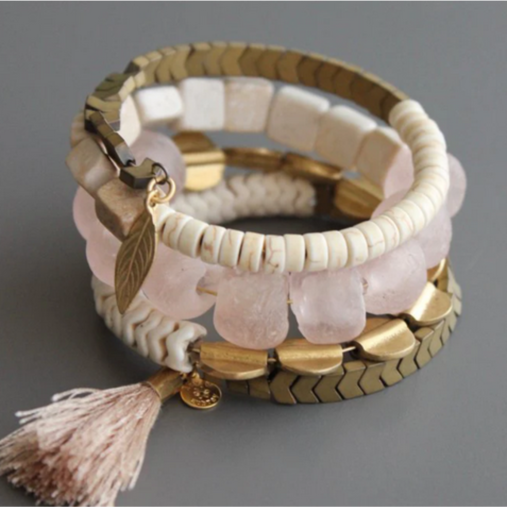 David Aubrey Jewelry Ghana Glass and White Stone Wrap Bracelet