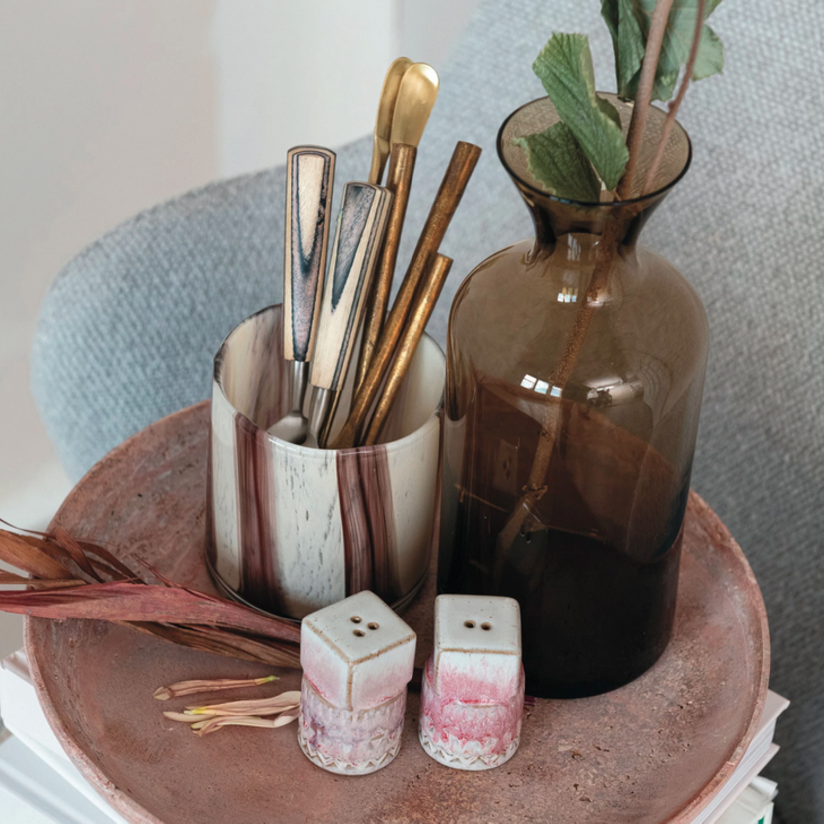 Rosa Stoneware Salt & Pepper Shakers, Set of 2