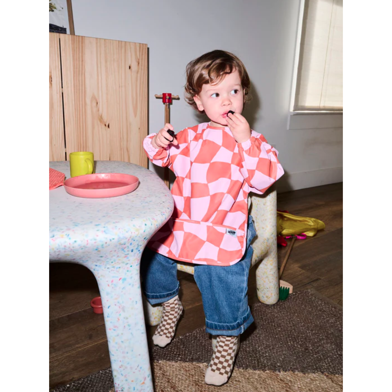 Milk Teeth Smock Bib- Pink Checkers