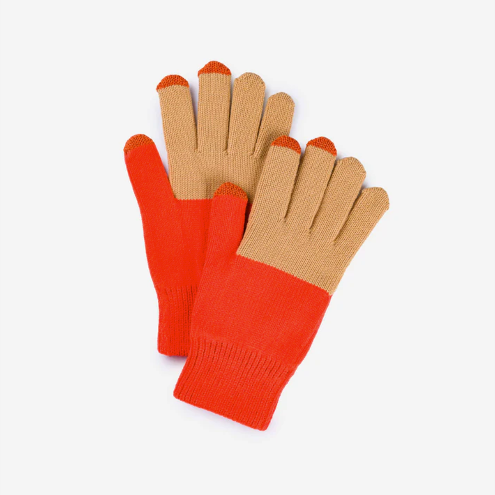 Verloop Colorblock Knit Touchscreen Gloves - Camel Poppy