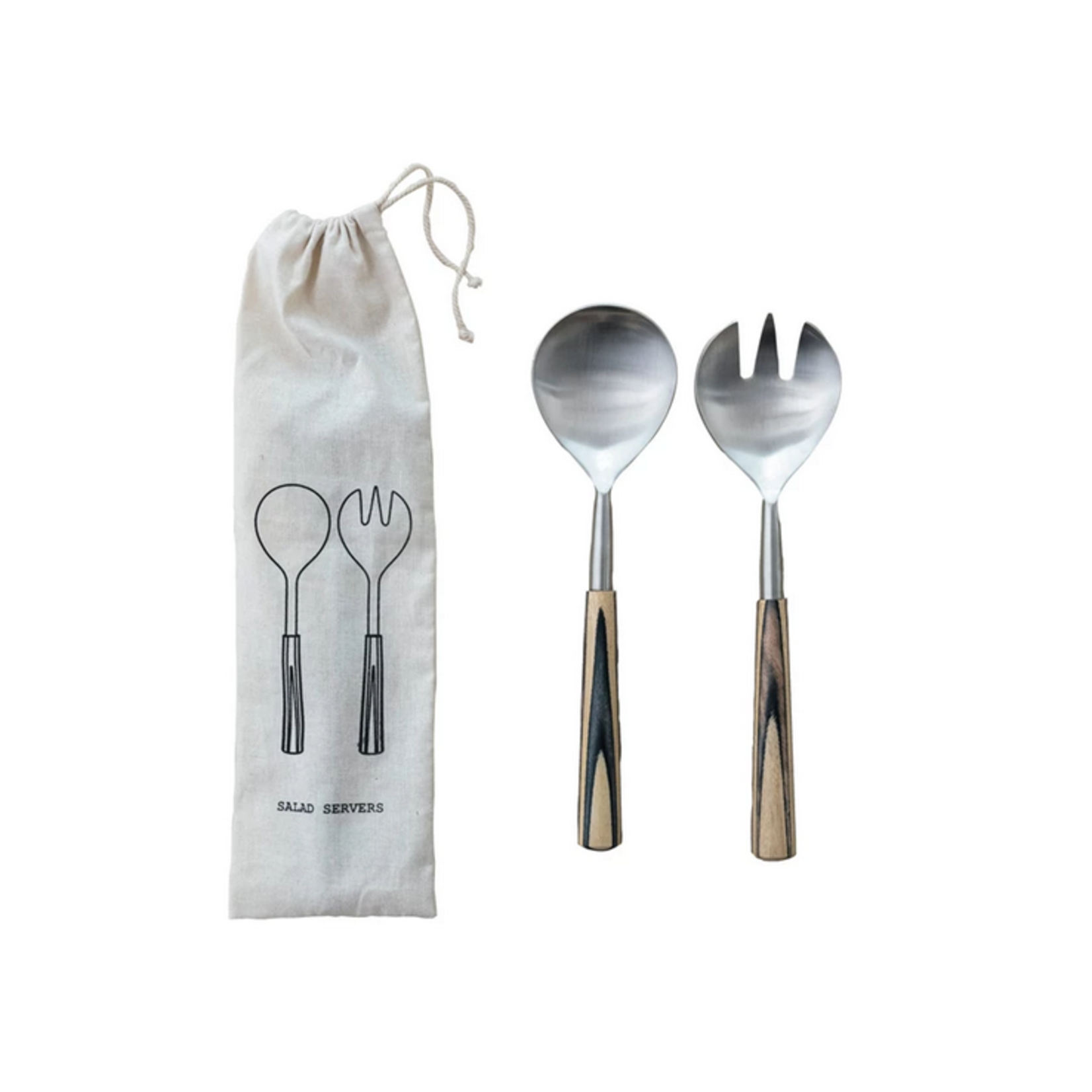 Stainless Steel Salad Servers w/ Mango Wood Handles