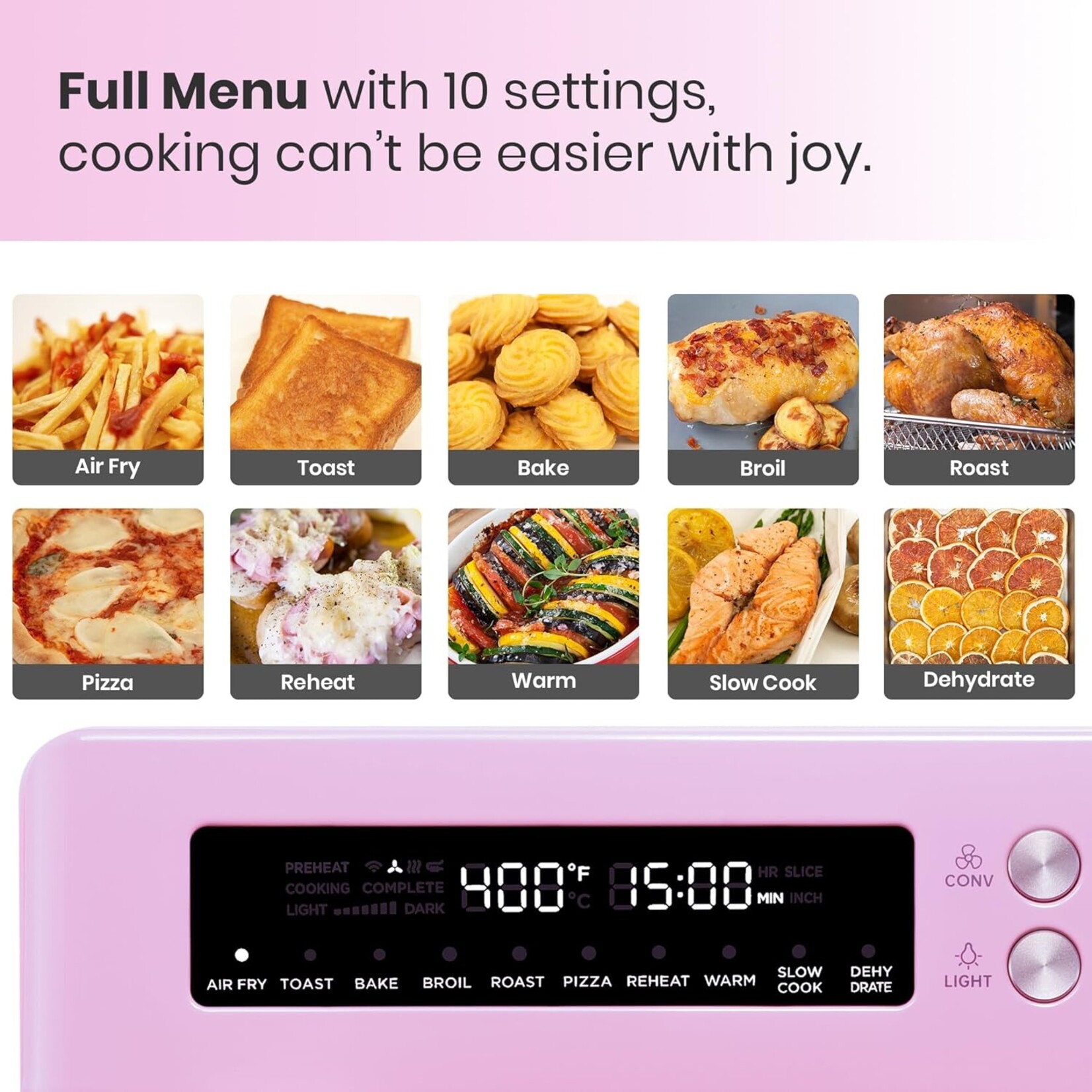 Val Cucina Val Cucina 10-in-1 Air Fryer Toaster Oven- Classic Pink