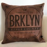 16" x 16" BRKLYN Printed Leather Pillow Cover- Cognac