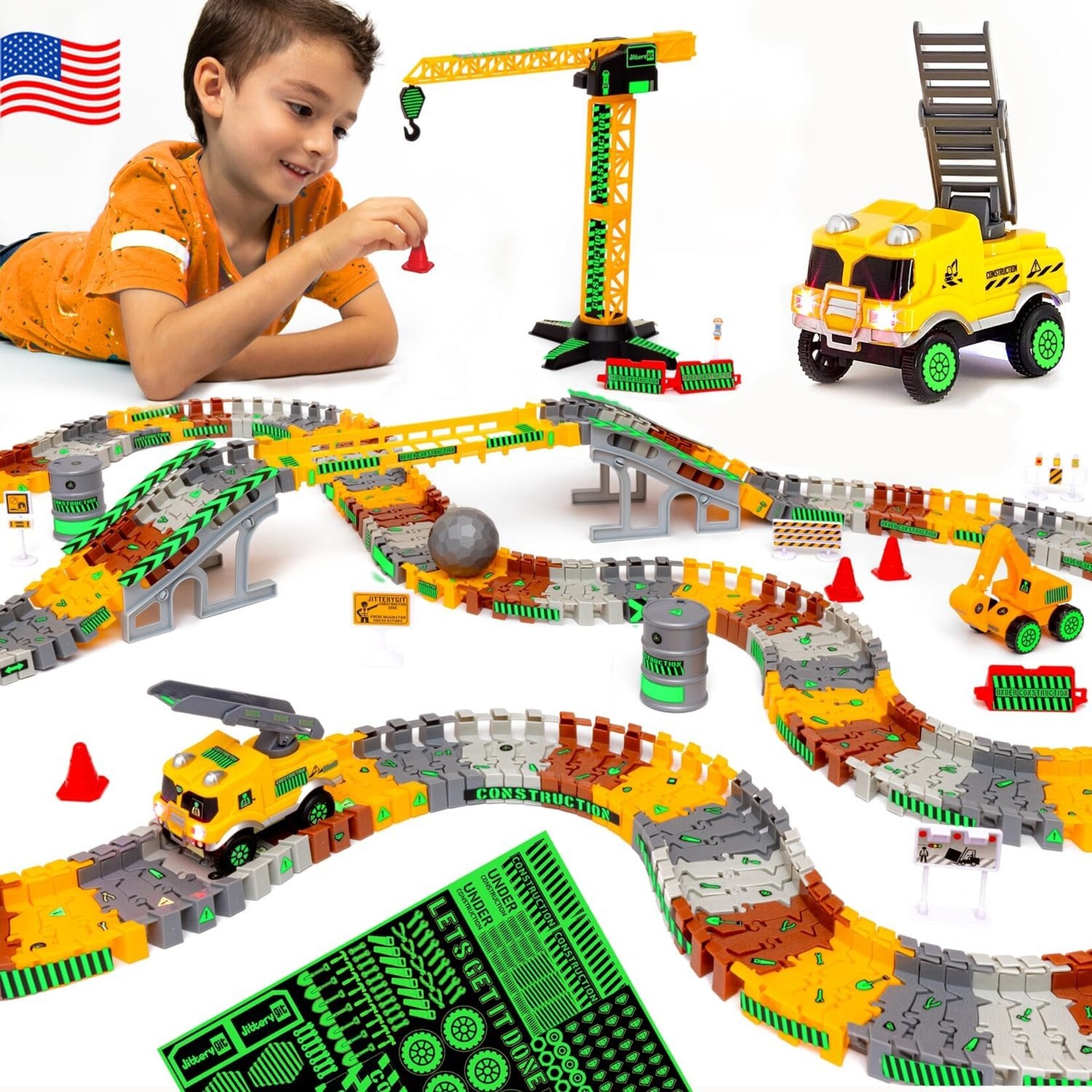 JitteryGit Glow in the Dark Construction Track Set