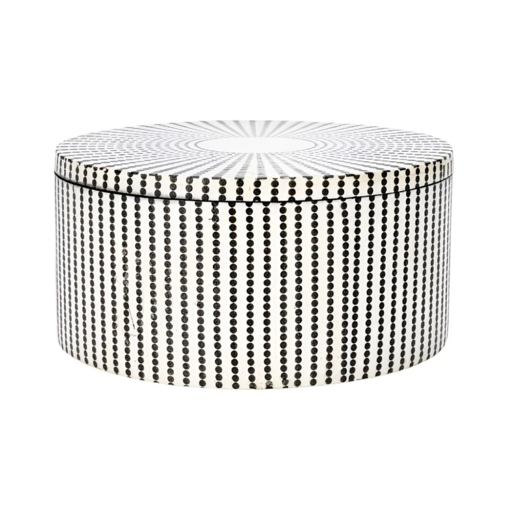 Creative Co-Op Dotted Round Resin & MDF Box, Black & Cream