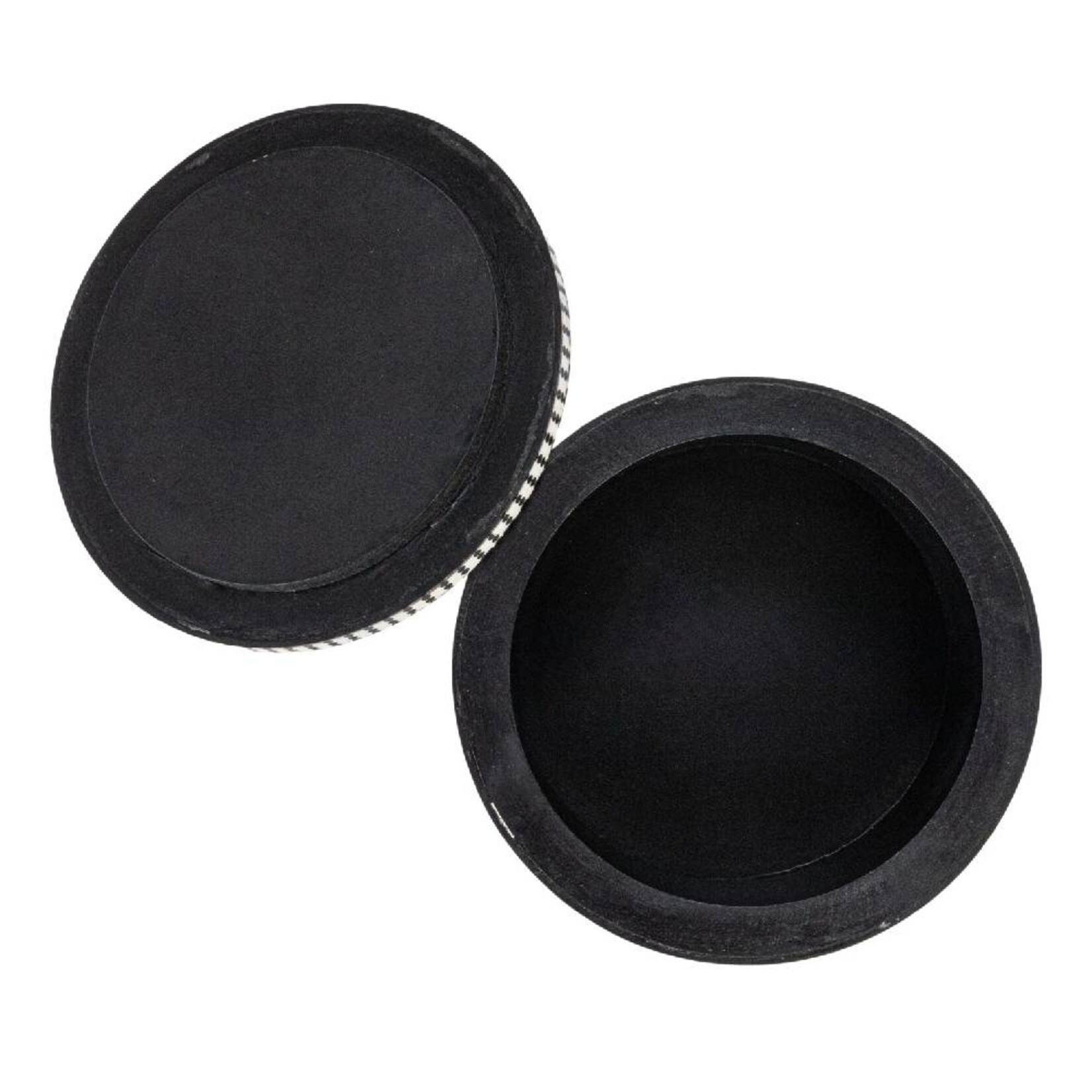 Creative Co-Op Dotted Round Resin & MDF Box, Black & Cream