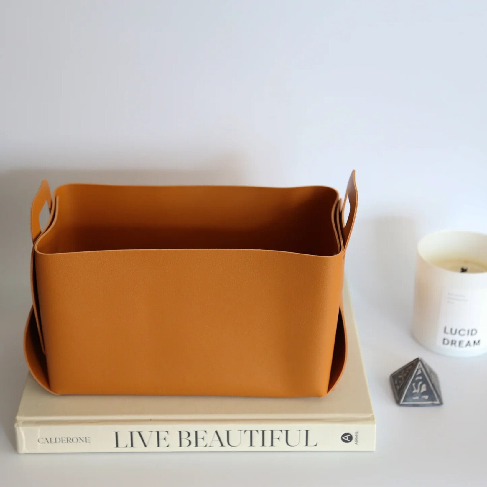 Zora Botanica Vegan Leather Storage Basket- Medium Orange
