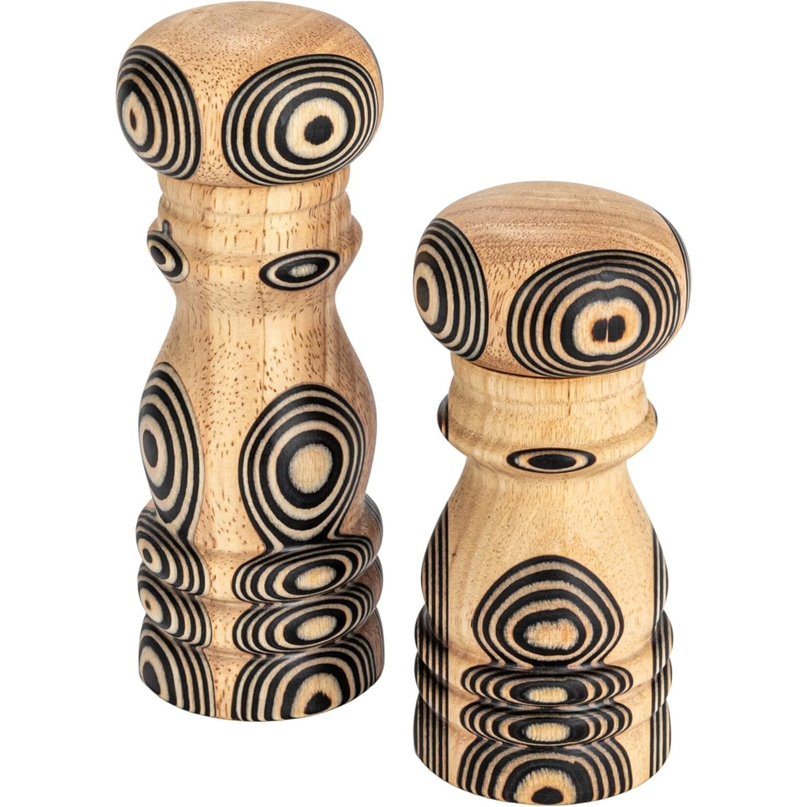 Wood Salt and Pepper Mills Set of 2, Black Inlaid Design