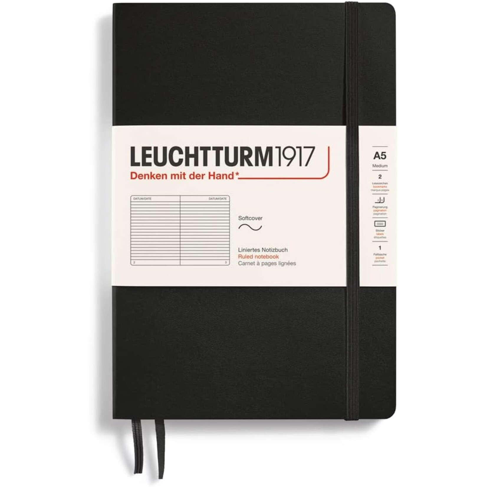 Leuchtturm1917 Medium (A5) Softcover- Black Ruled