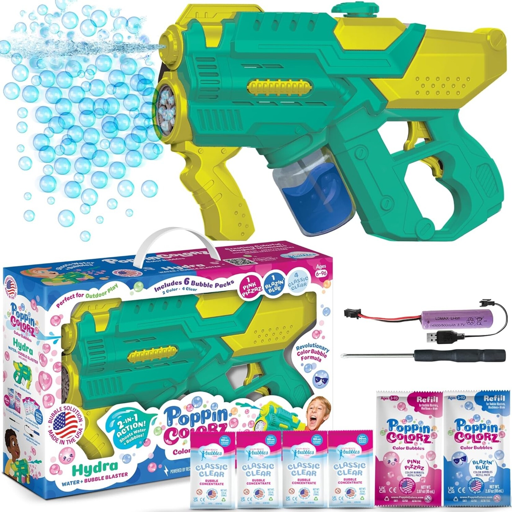 South Beach Bubbles PoppinColorz Hydra 2-in-1 Bubble Blaster