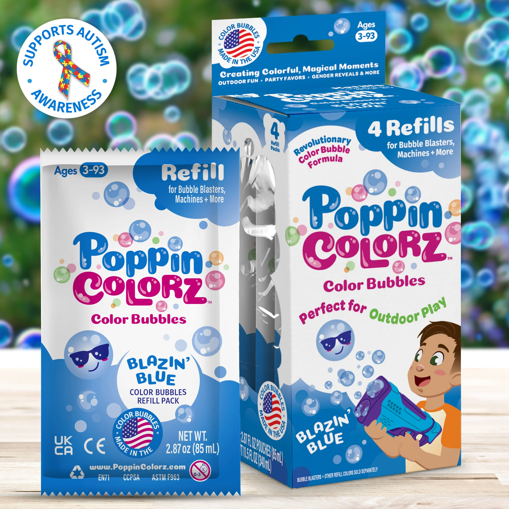 South Beach Bubbles PoppinColorz Bubbles 14oz Refill Pouch- Blazin Blue