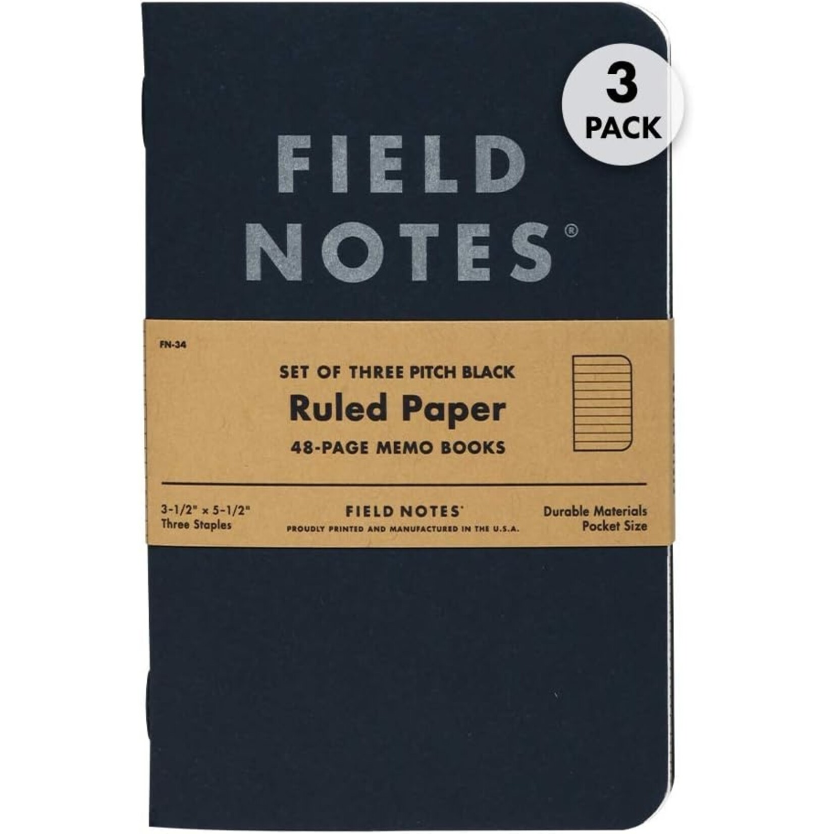 Field Notes Lined Pitch Black Notebook