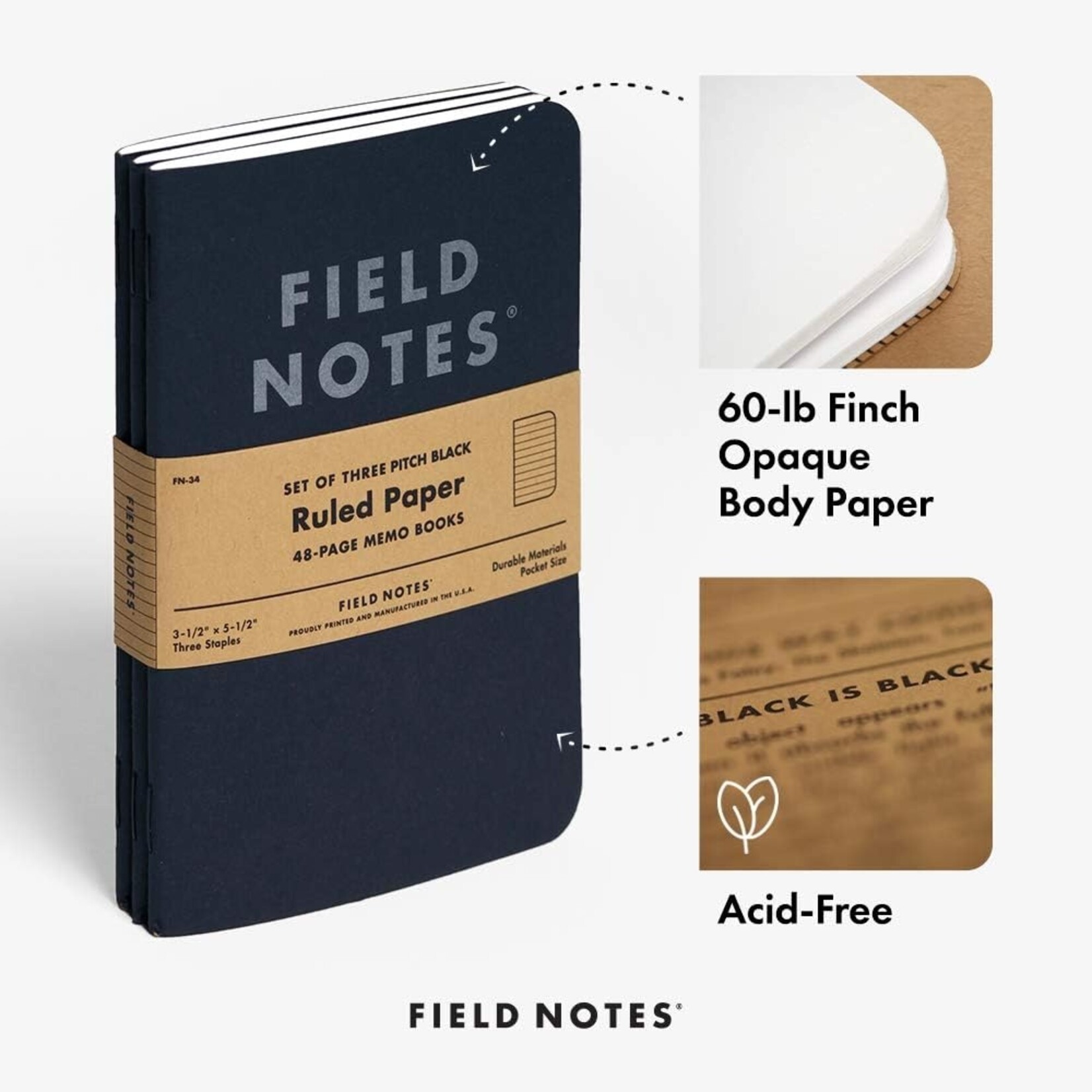 Field Notes Lined Pitch Black Notebook
