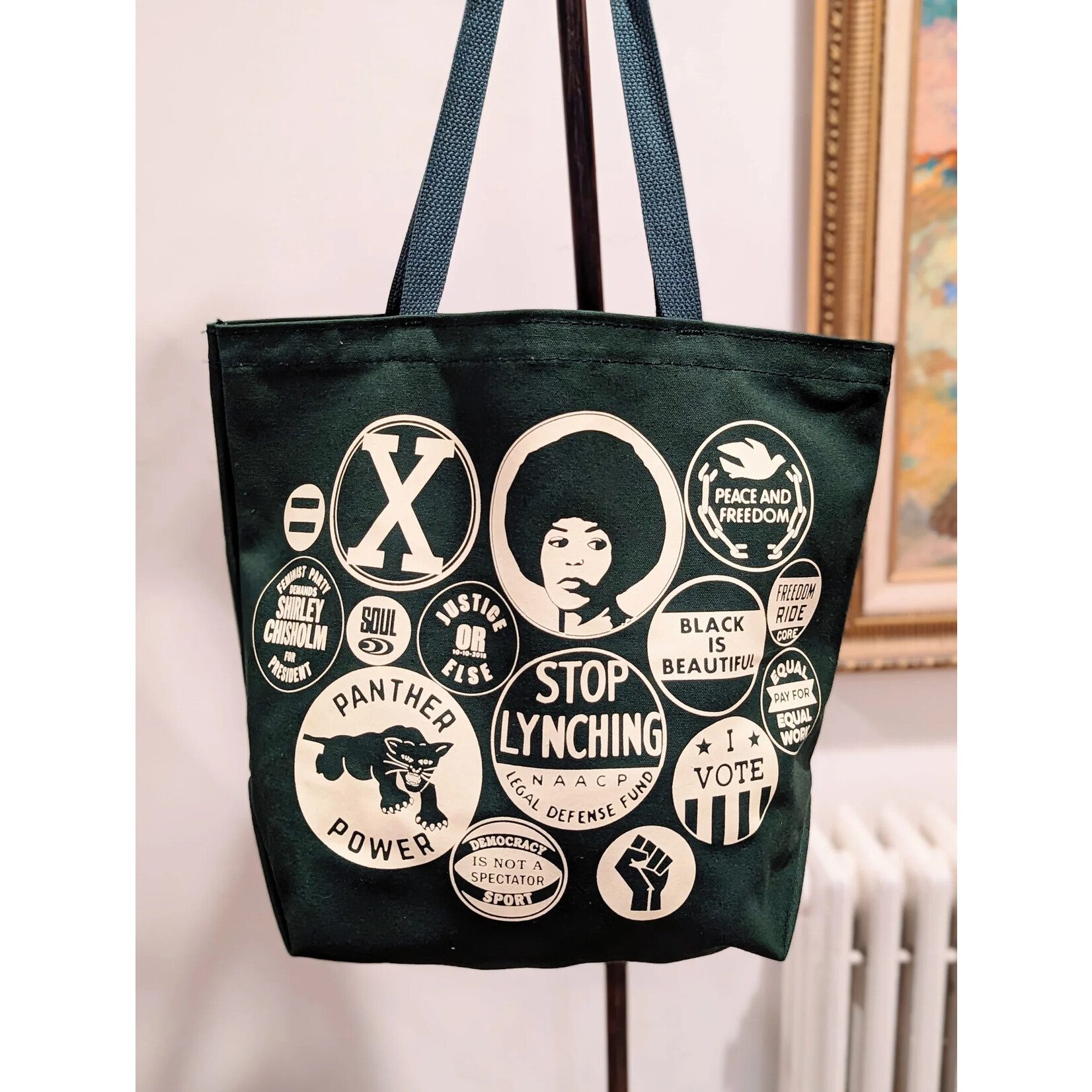 All Very Goods Power Button Tote Bag- Hunter Green