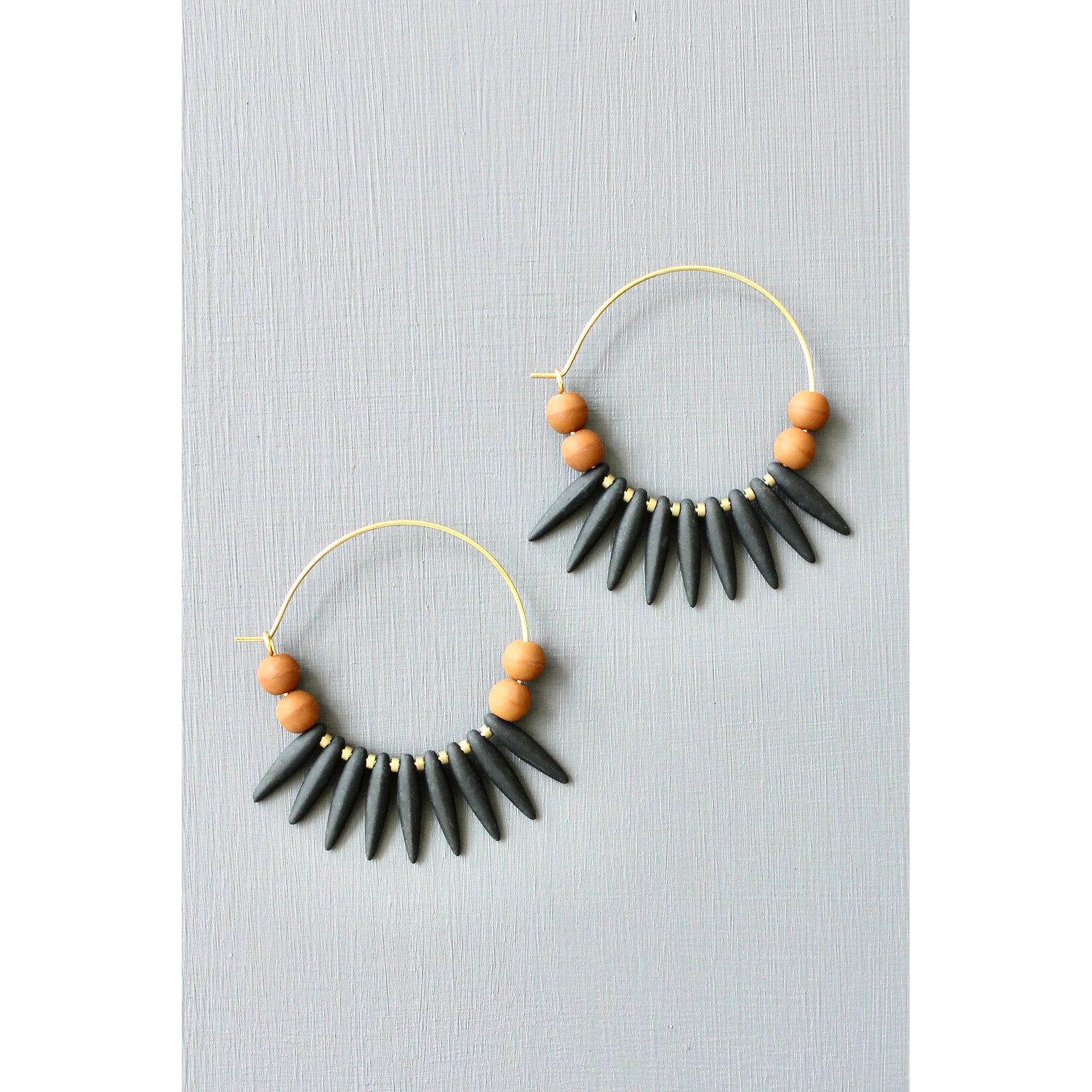 David Aubrey Jewelry Black and Caramel Brown Hoop Earrings