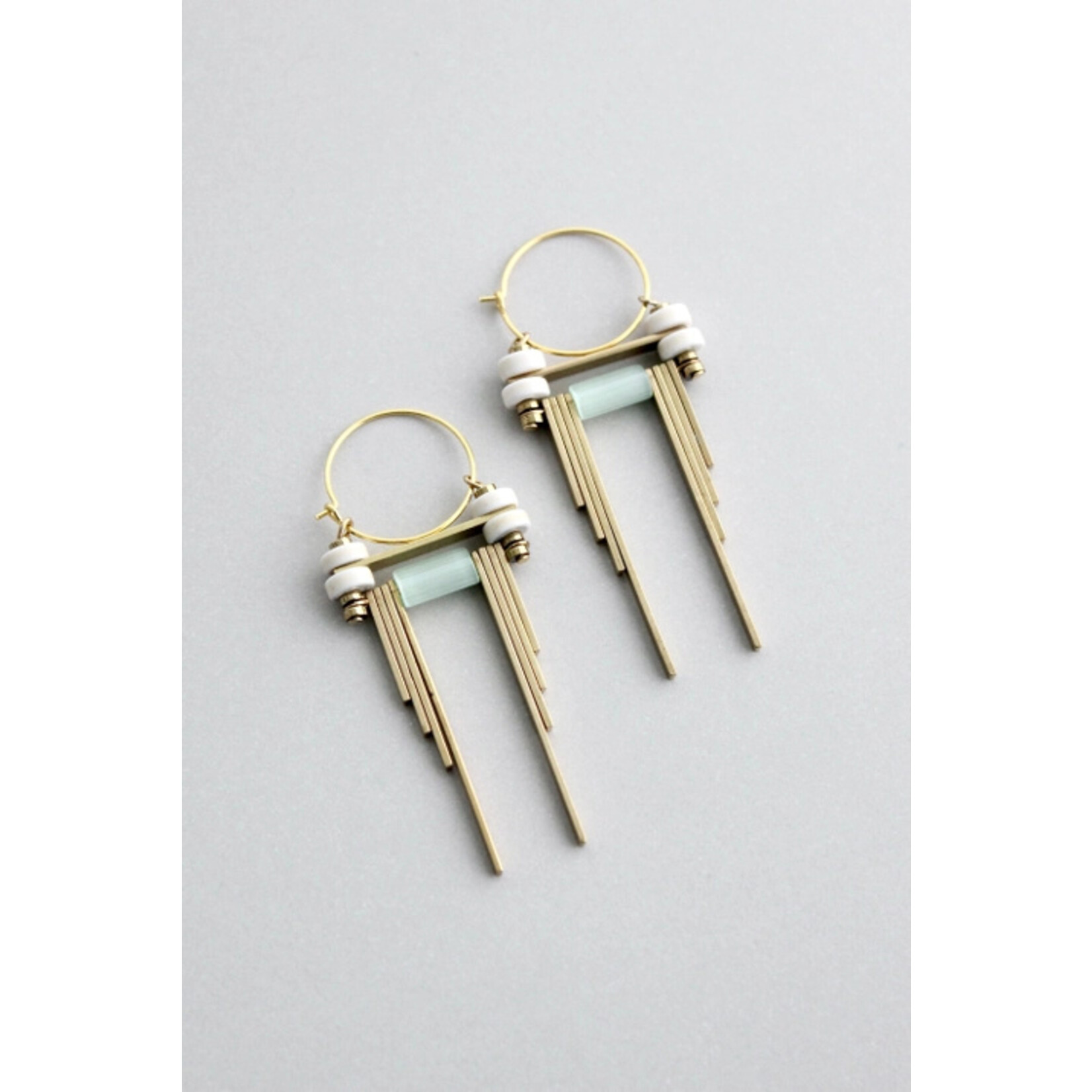 David Aubrey Jewelry White and Mint Green Hoop Earrings