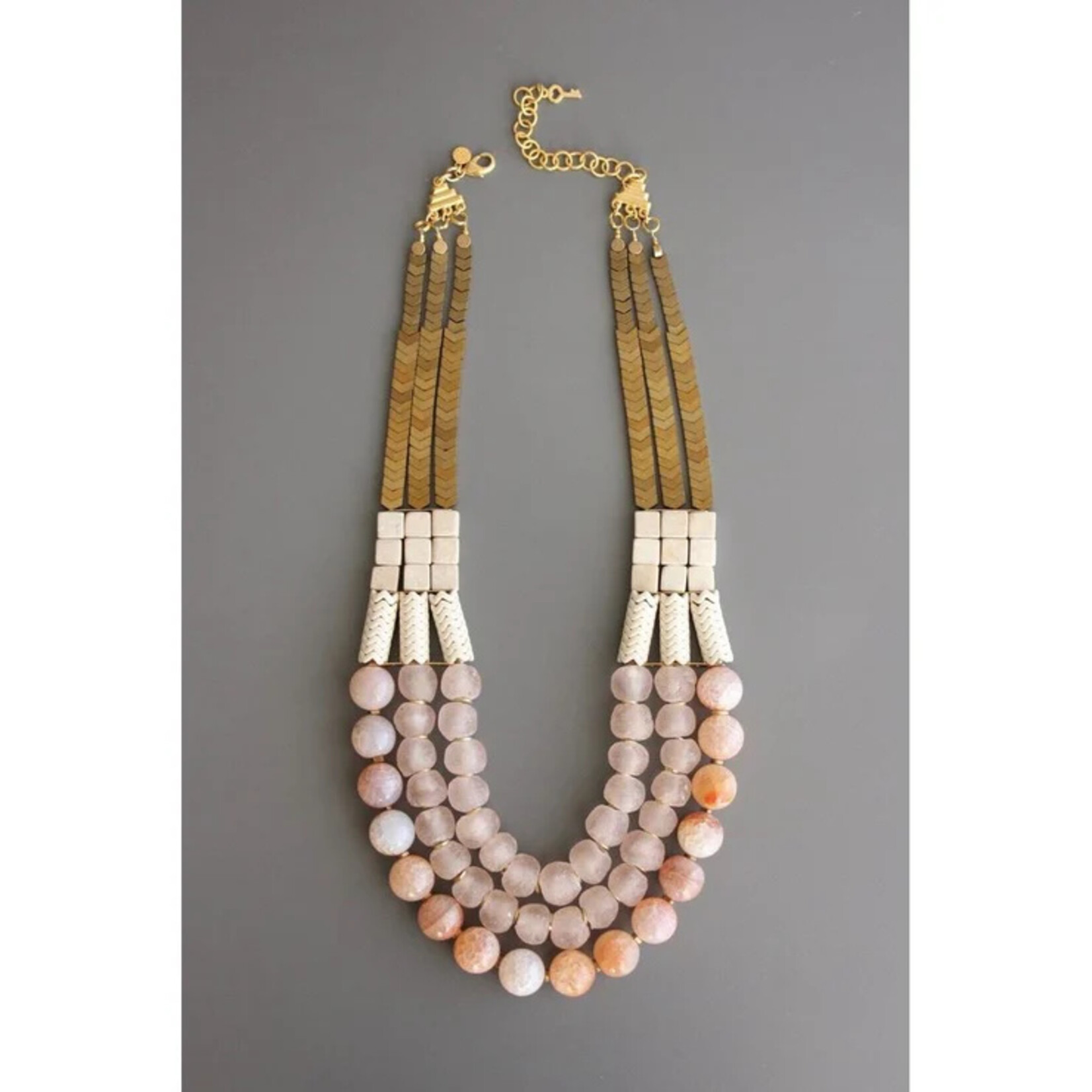 David Aubrey Jewelry 3-Strand African Glass and Hematite Statement Necklace
