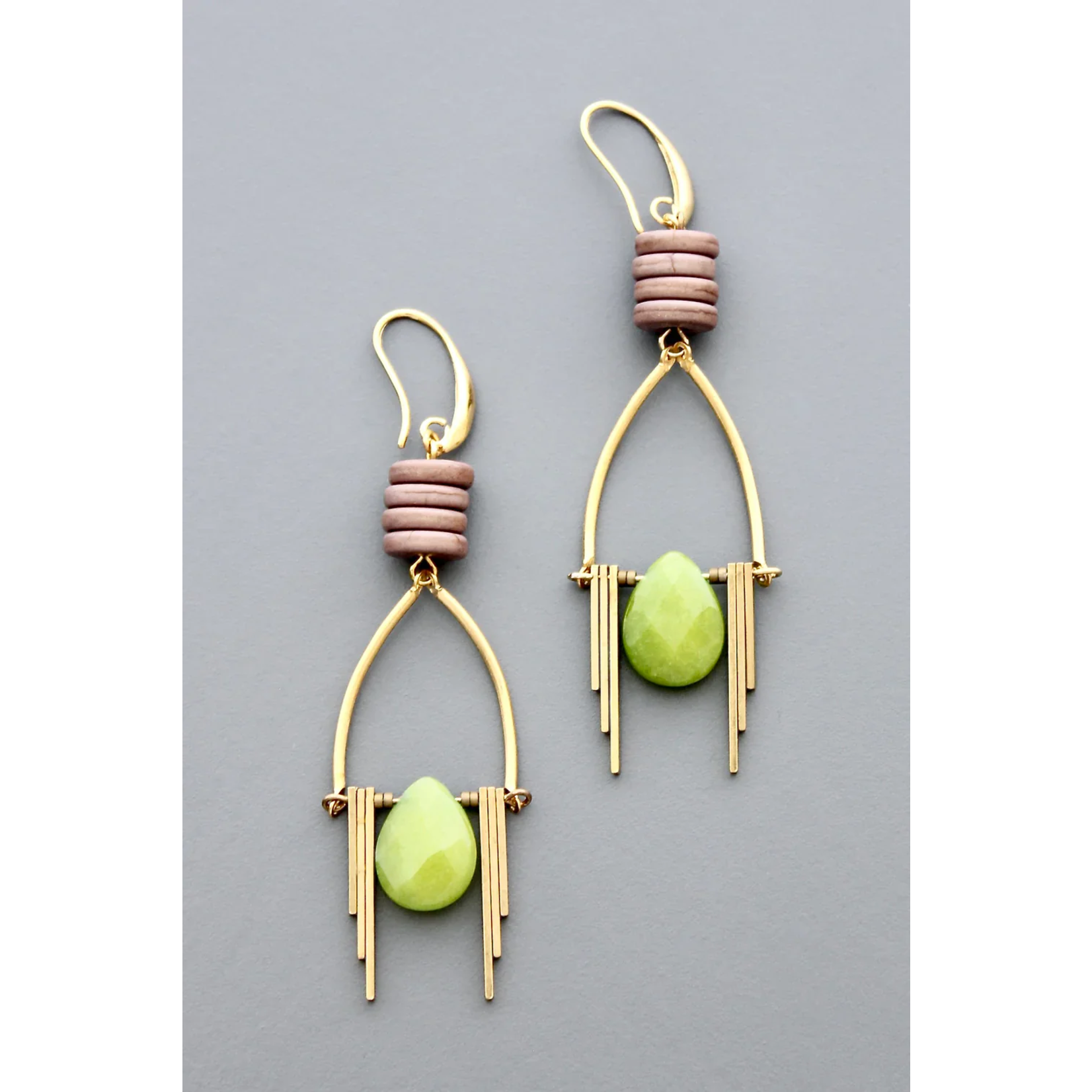 David Aubrey Jewelry Green and Mauve Art Deco Earrings