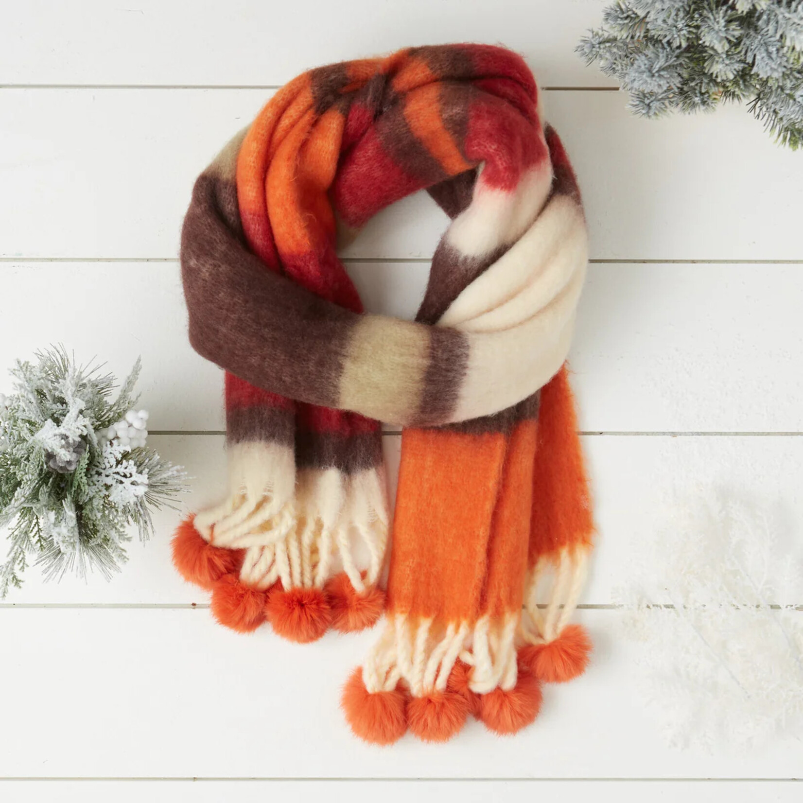 Hadley Wren Zoey Stripe Scarf- Orange