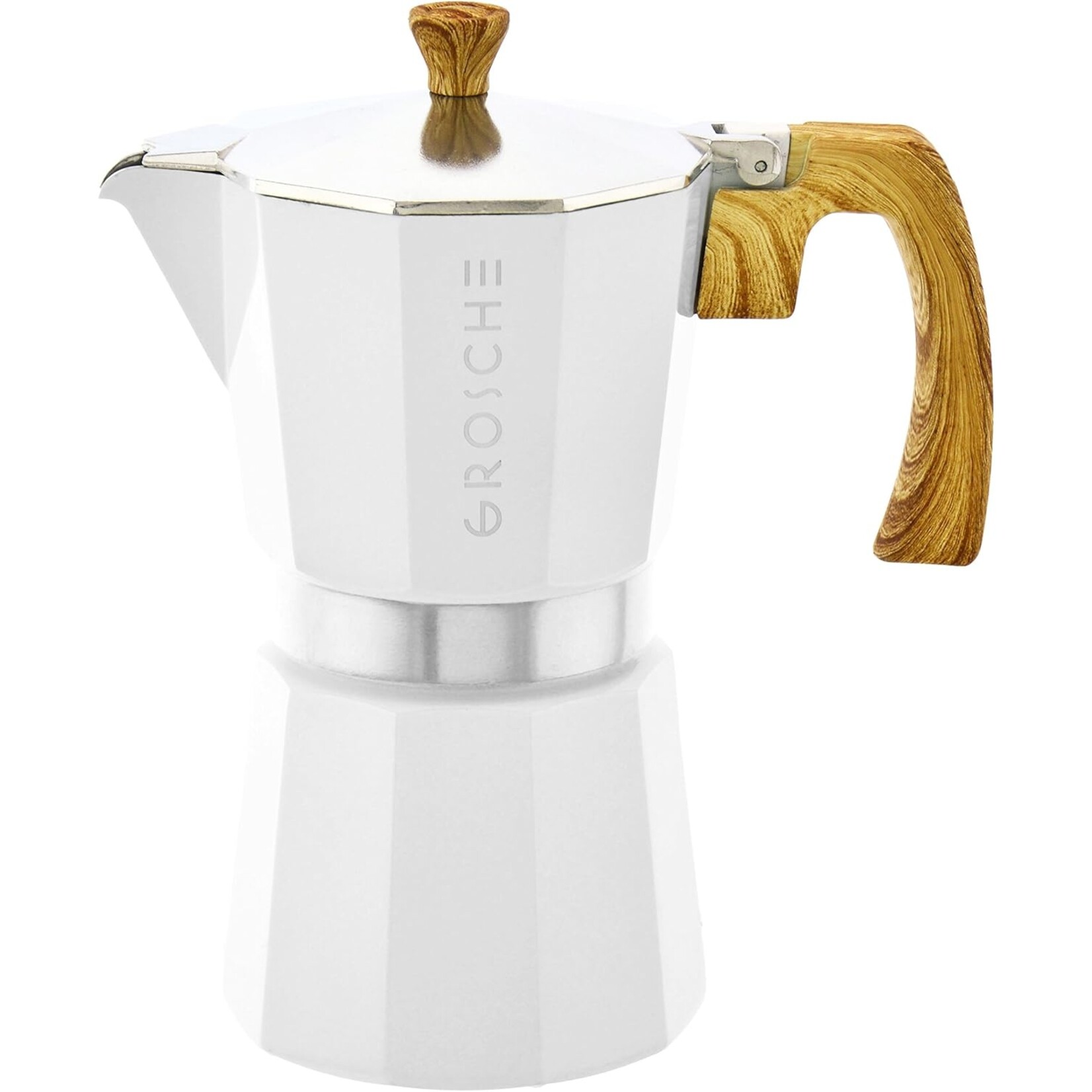 Grosche International Milano Stone Stovetop Espresso Maker- 9 Cup White