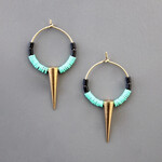 David Aubrey Jewelry Green Vulcanite and Brass Spike Hoop Earrings