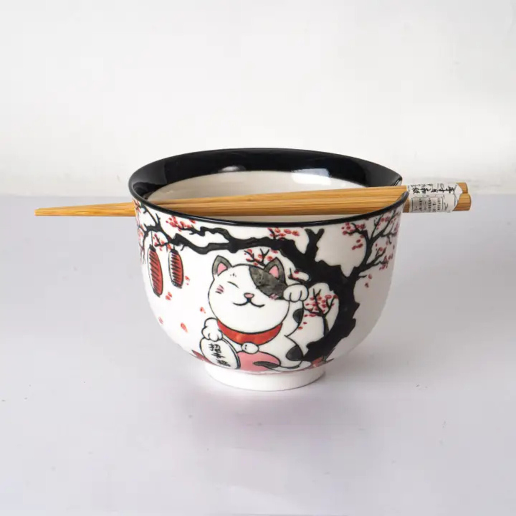 Urban Tokyo 18oz Donburi Bowl w/ Chopsticks Set Lucky Cat