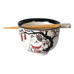 Urban Tokyo 18oz Donburi Bowl w/ Chopsticks Set Lucky Cat