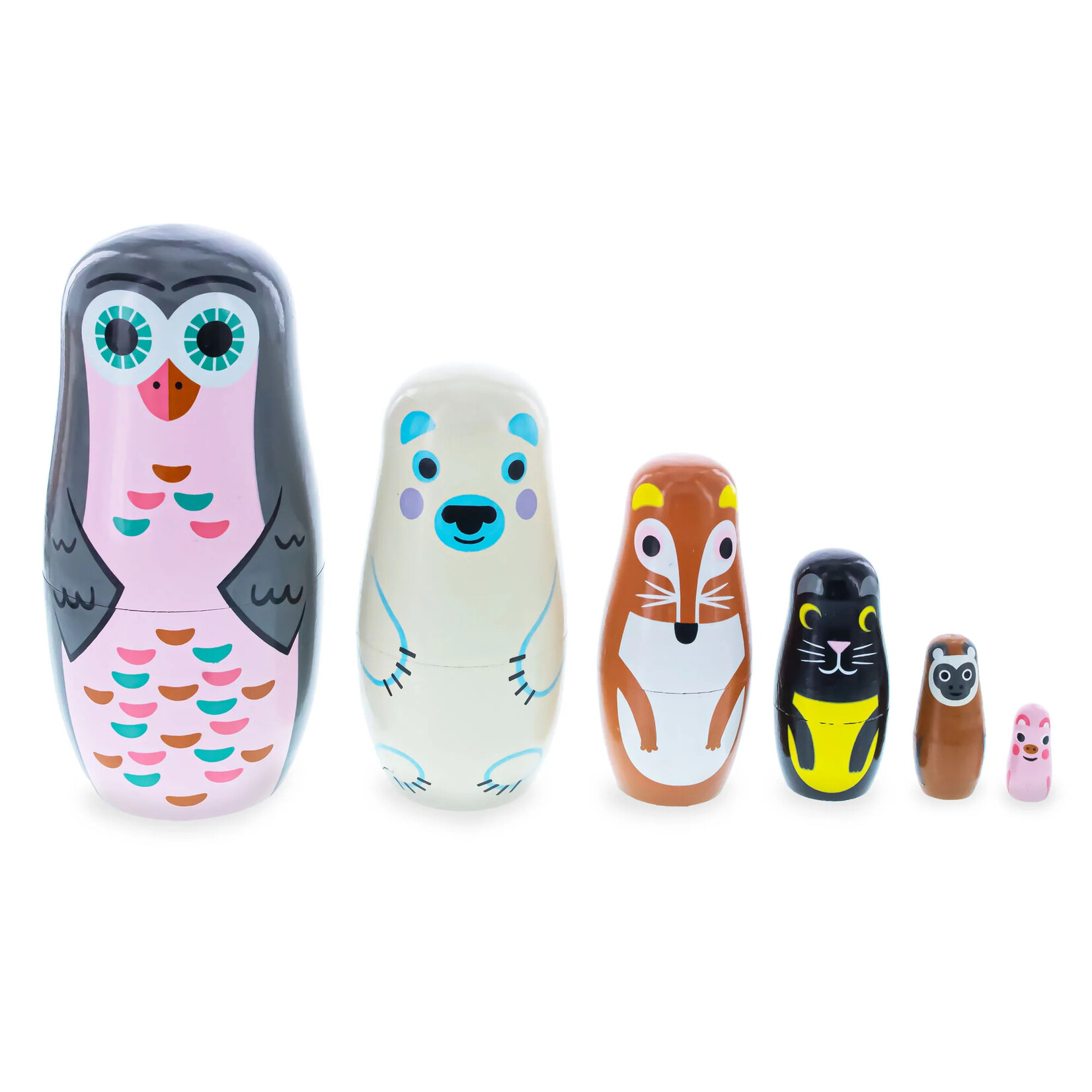 BestPysanky 6 Animal Wooden Nesting Dolls