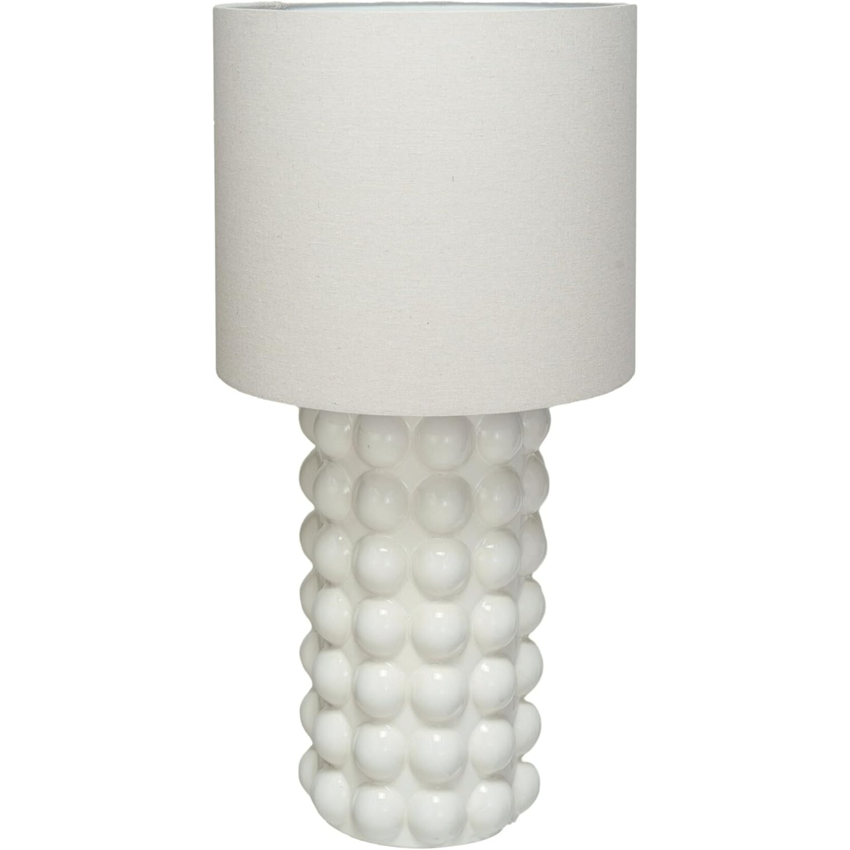 Creative Co-Op Stoneware Hobnail Table Lamp with Linen Shade