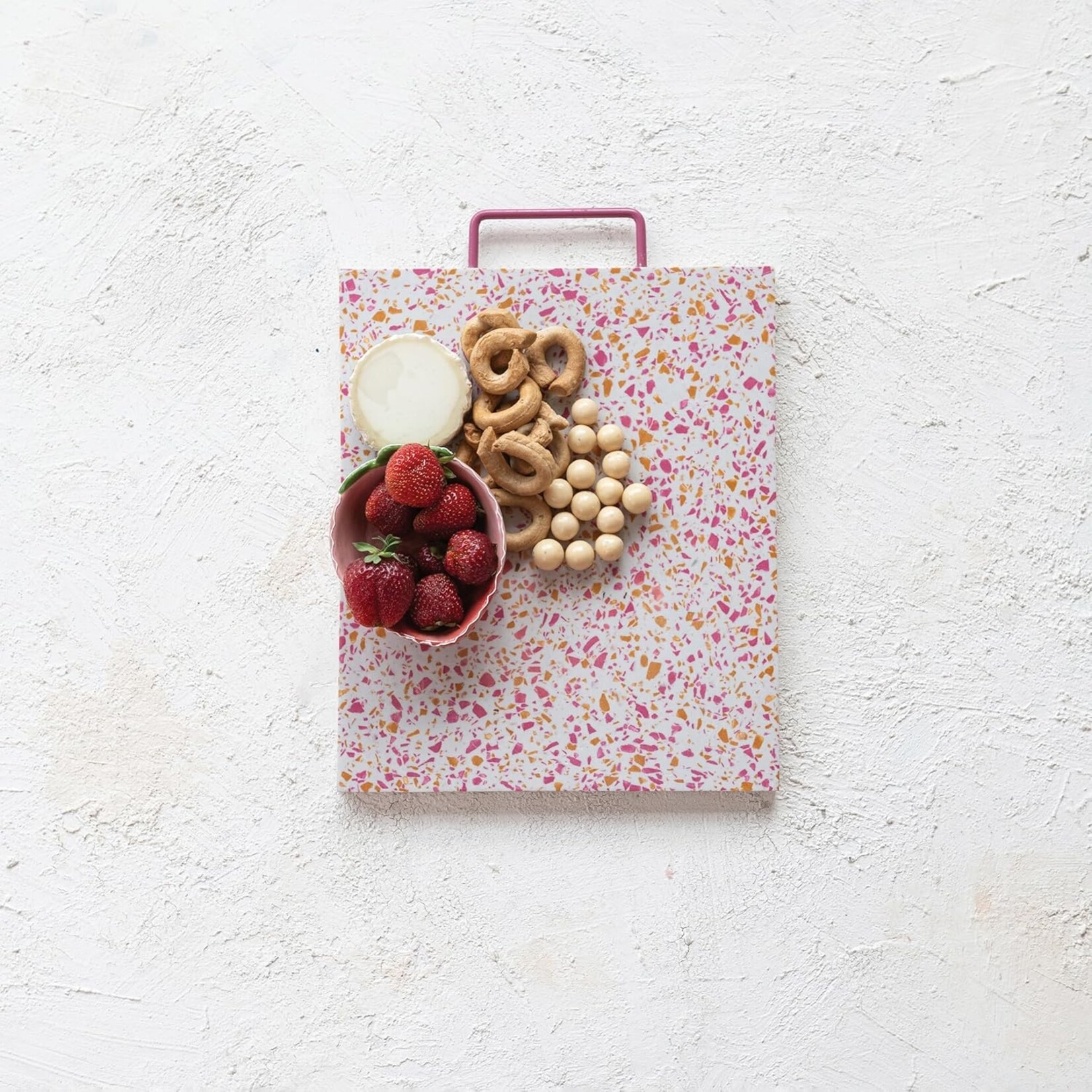 Creative Co-Op Resin Pink Terrazzo Serving Board with Handle