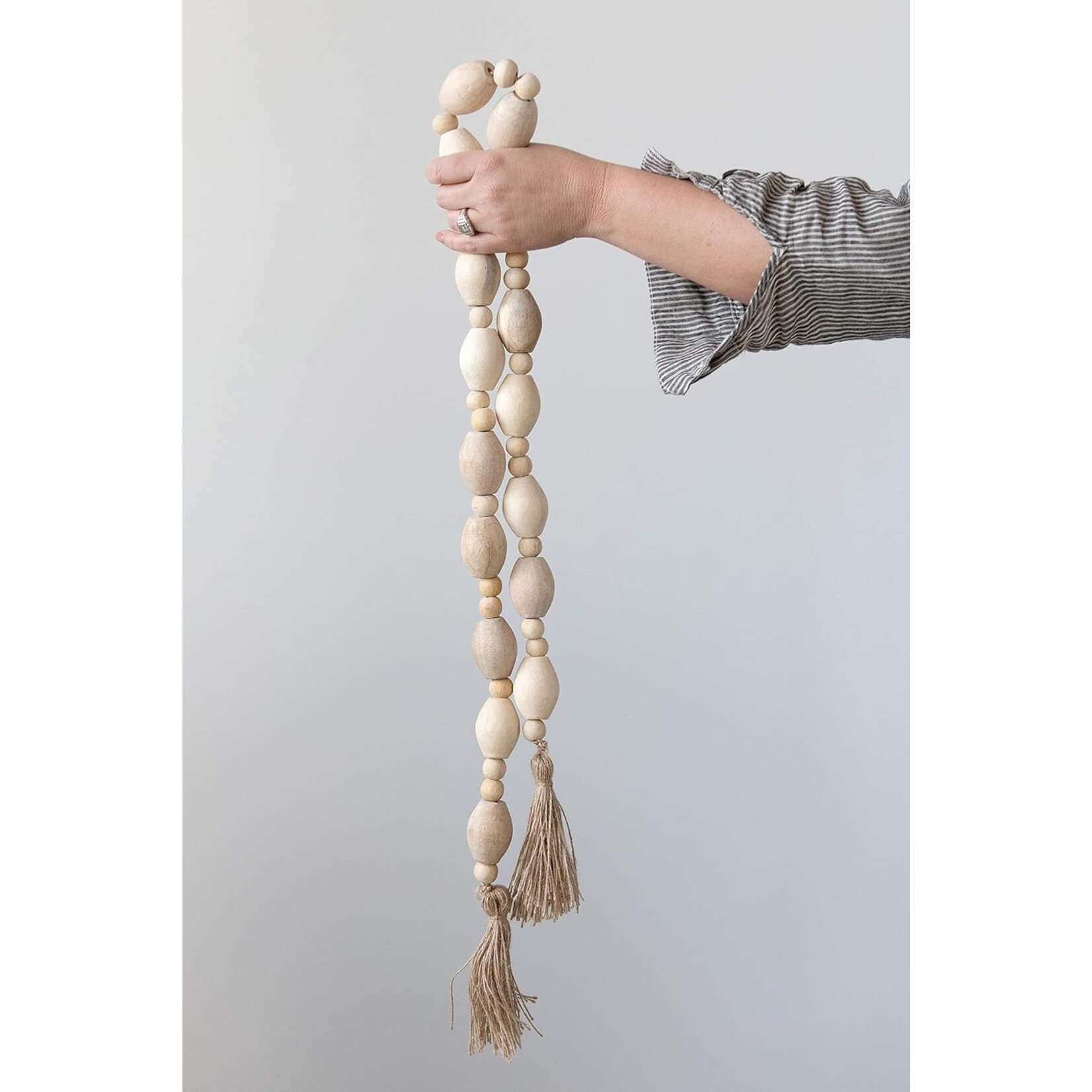 Creative Co-Op Mango Wood Bead Garland with Jute Tassels